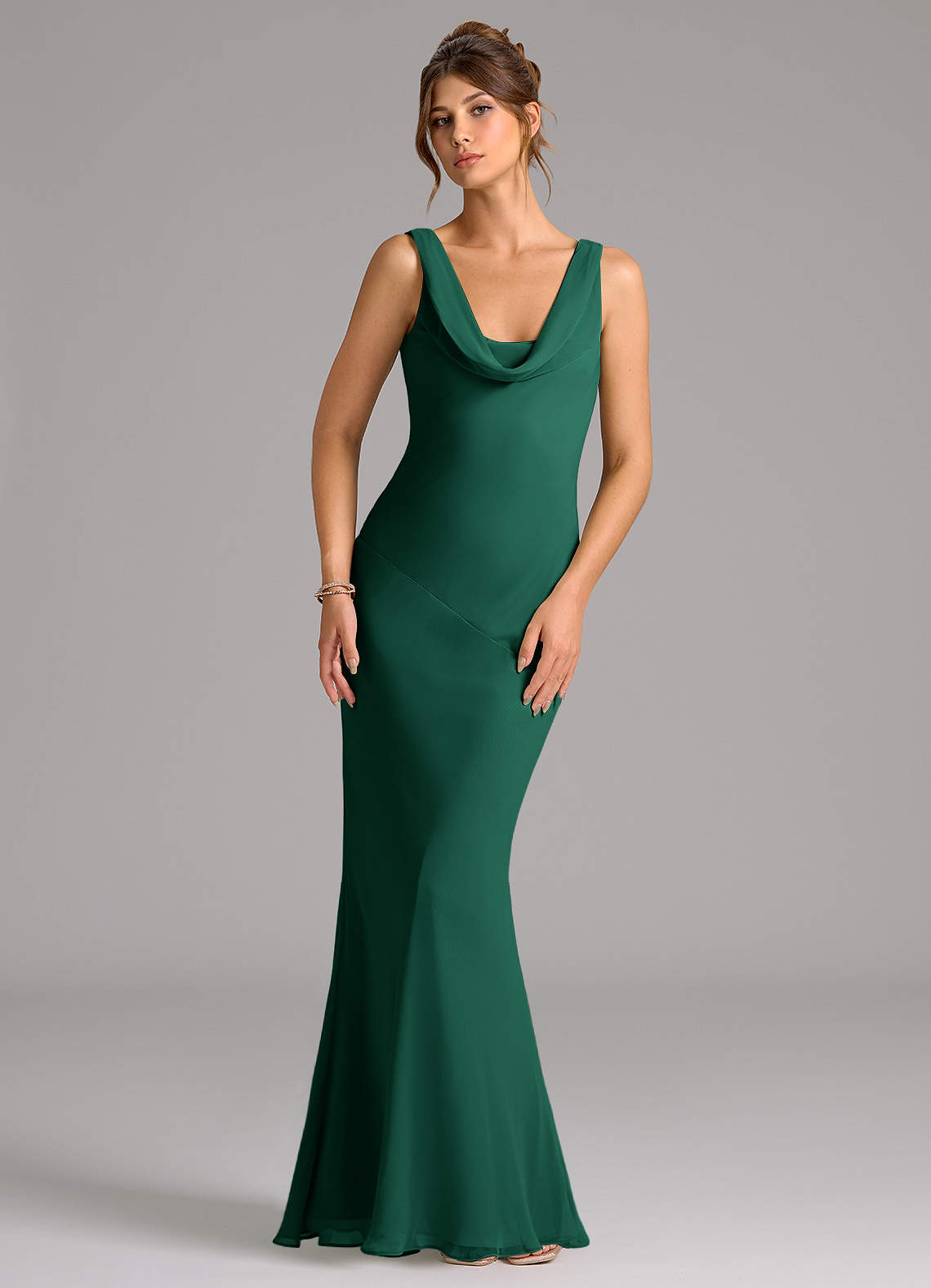 Azazie Rylina Bridesmaid Dresses Emerald Mermaid Pleated Chiffon Dress image1