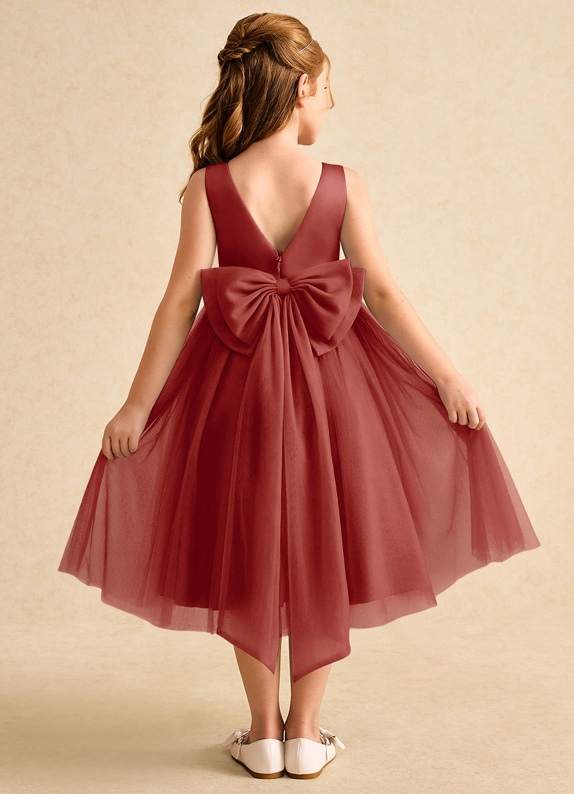Azazie Winnie Flower Girl Dresses Terracotta Ball-Gown Bow Tulle Dress image1