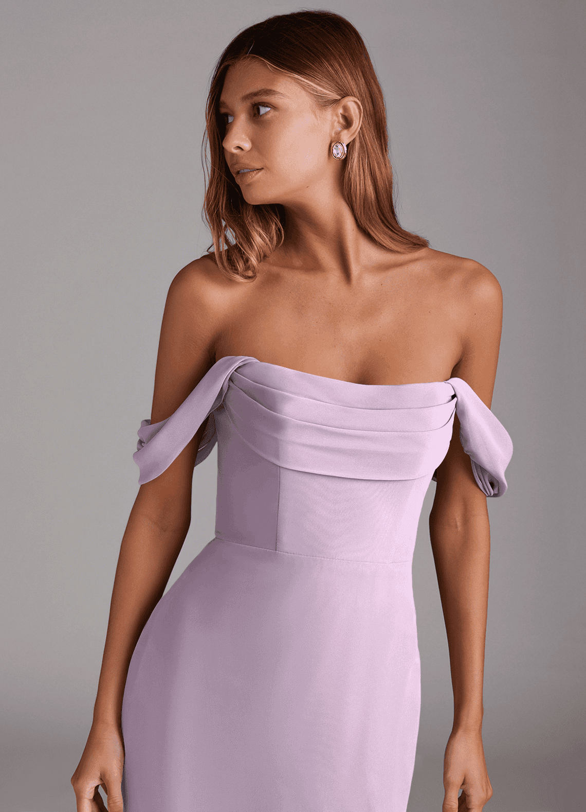Azazie Saige Bridesmaid Dresses Frosted Lilac A-Line Off the Shoulder Chiffon Convertible Dress image4