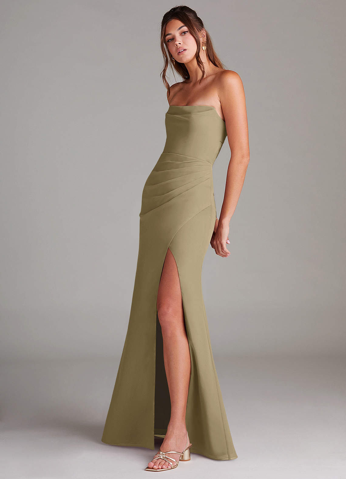 Azazie Leonis Vestidos de madrinha de casamento Vestido Musgo Verde de Chiffon de Bainha com Sem alças image2