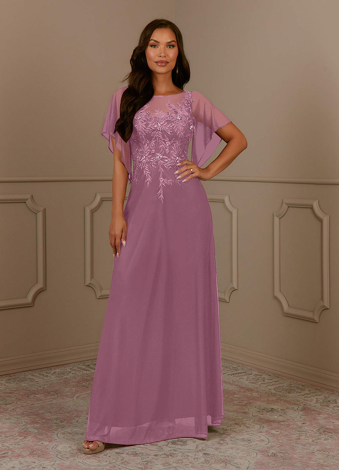 Azazie Cavell Mother of the Bride Dresses Vintage Mauve A-Line Sequins Mesh Dress image1