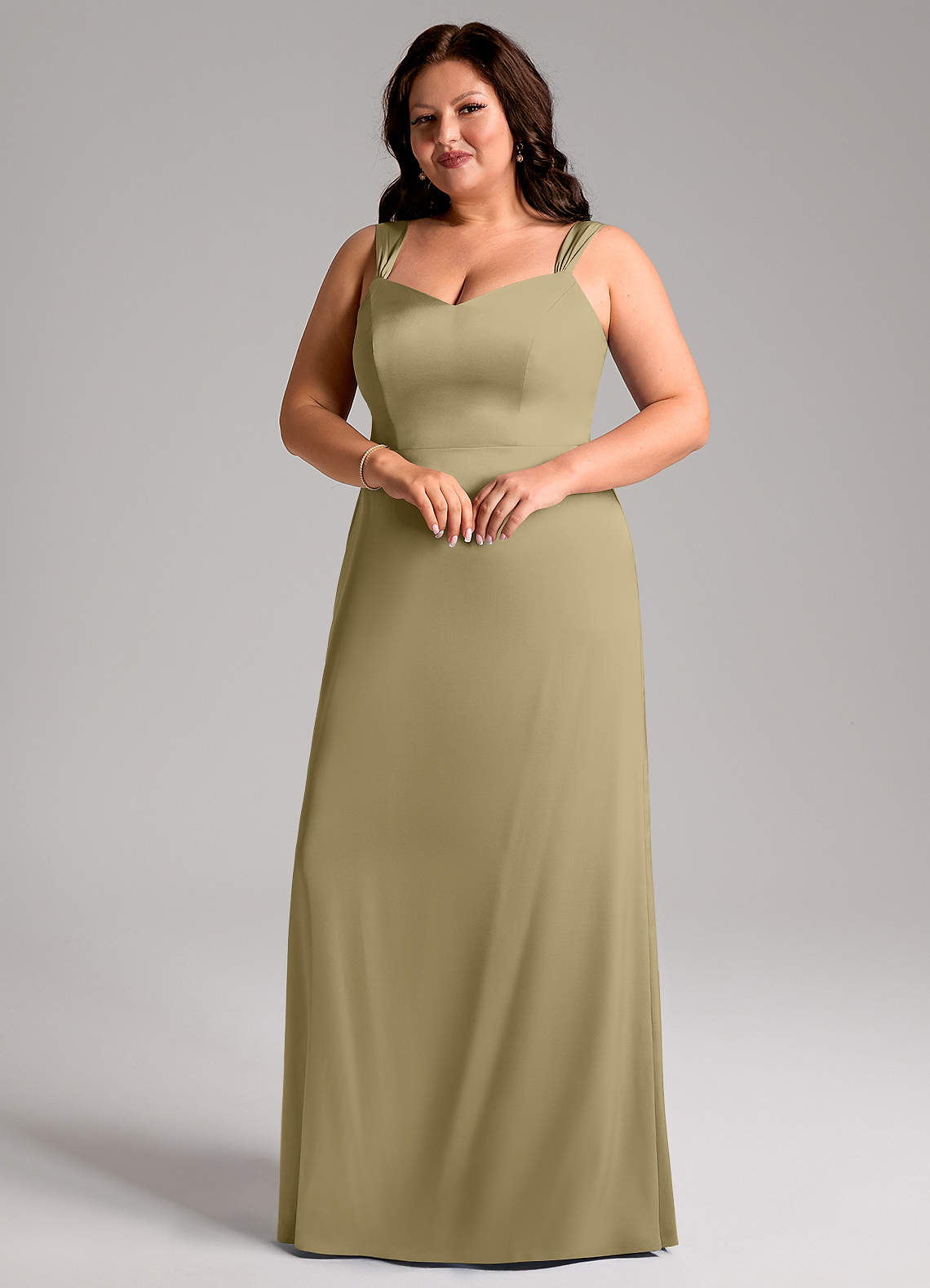 Azazie Denice Bridesmaid Dresses Moss Green Sheath Pleated Stretch Satin Dress image1