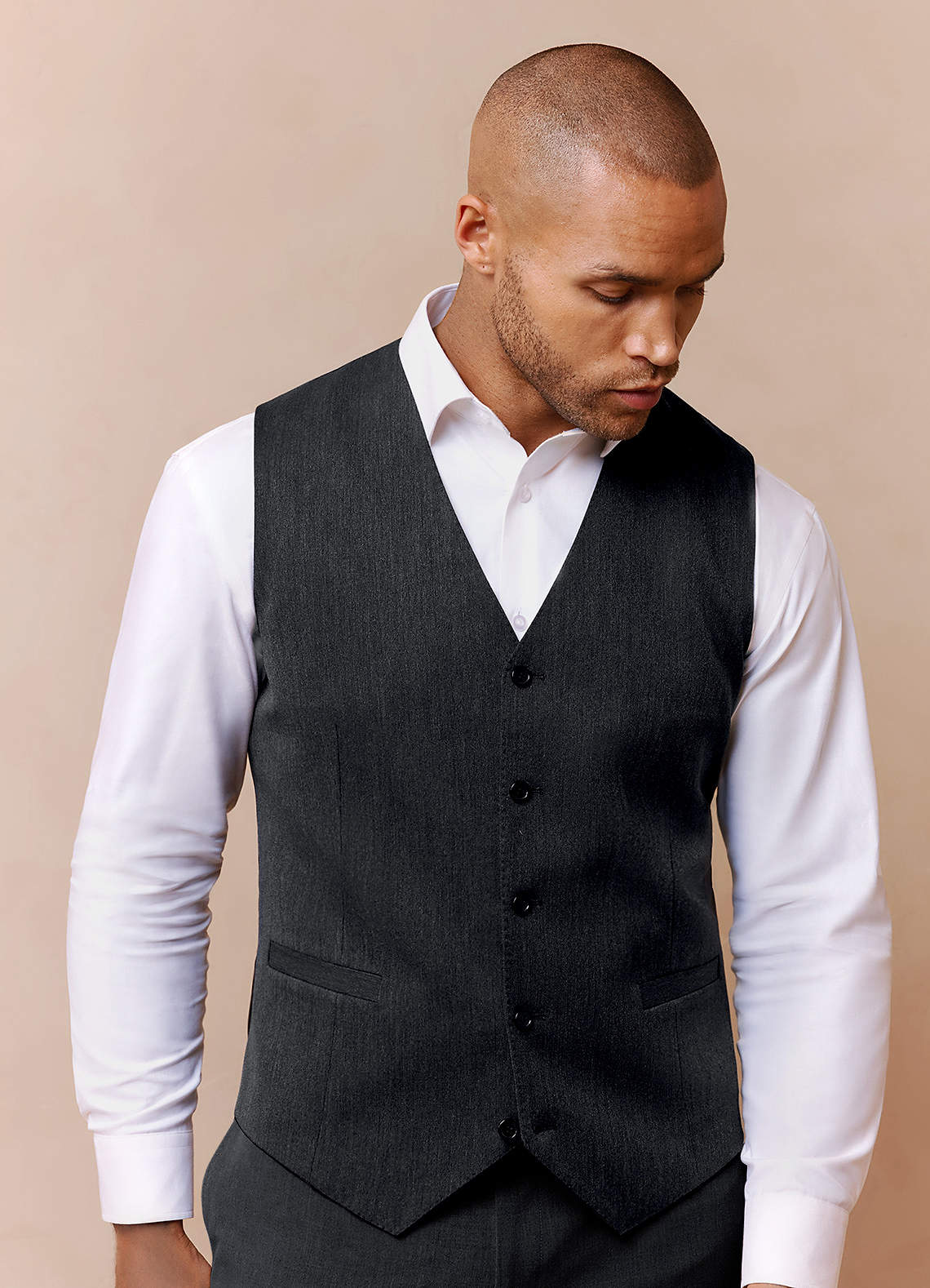 front Savile Charcoal Wool Blend Suit Vest