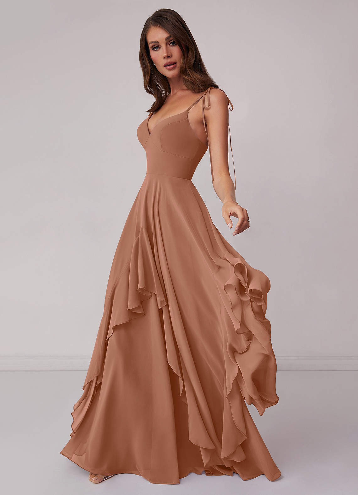 Barbie ♥ Azazie Bridesmaid Dresses V-neck Chiffon Tiered A-line Dress image3