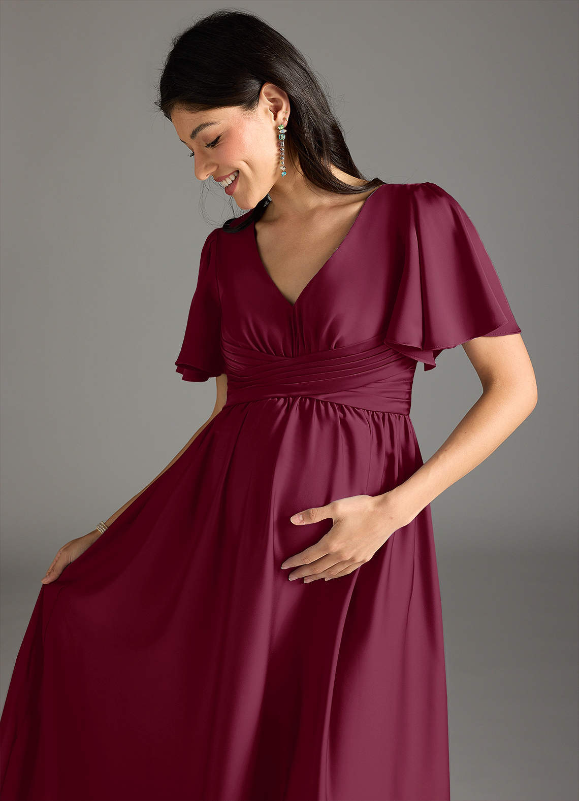 Azazie Verna Robes de demoiselle d'honneur de maternité Robe Trapèze Rayé Longueur ras du sol Satin extensible image1