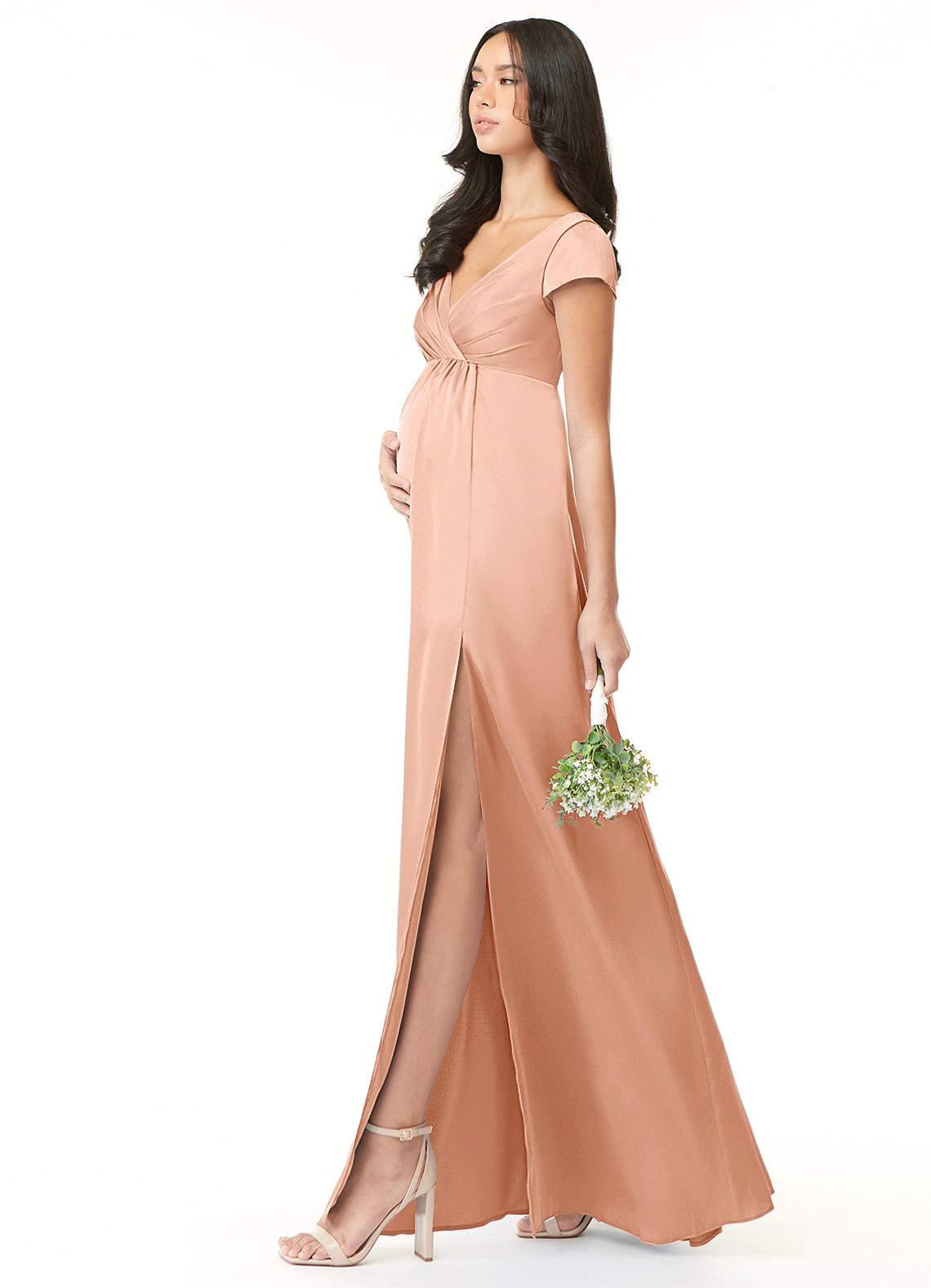 Azazie Allessia vestidos de dama de honor de maternidad Vestido de Corte en A Plisado Hasta el suelo Satén Elástico image2