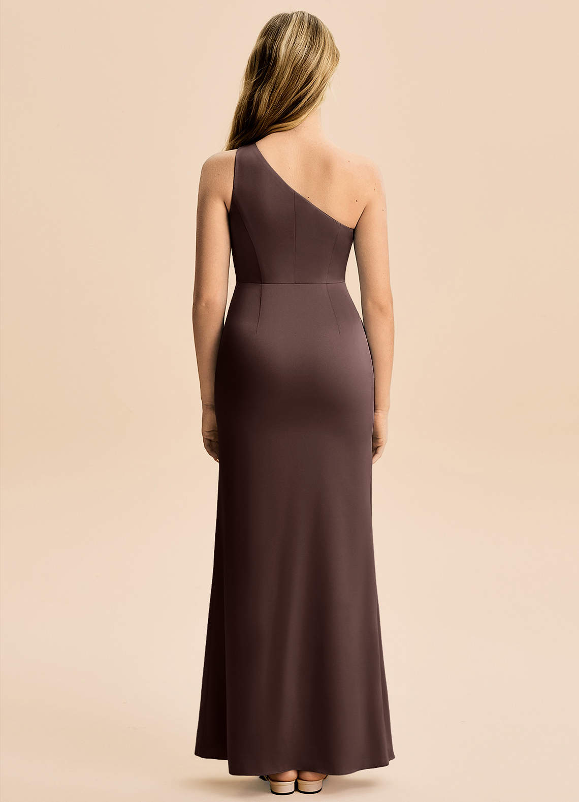 Azazie Akilah Junior Ganache Sheath Pleated Stretch Satin Dress image5