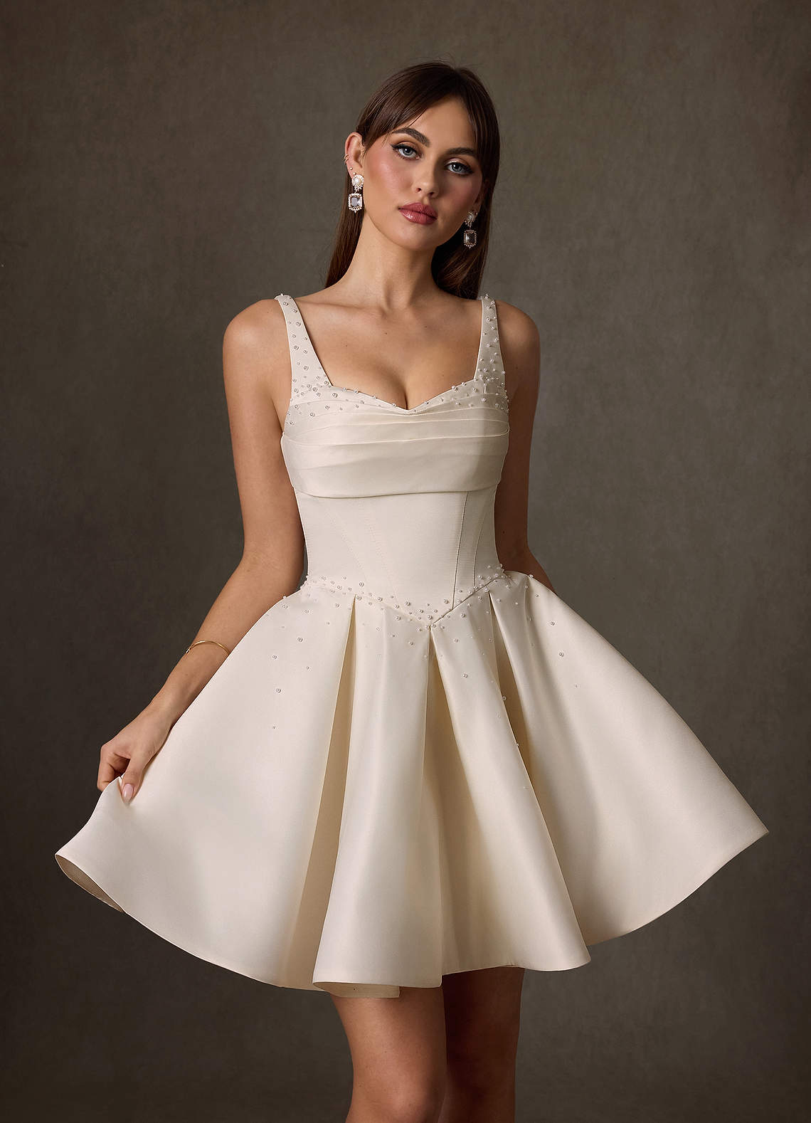 Azazie Zelina Champagne A-Line Sweetheart Neckline Satin Dress | Azazie Azazie Zelina Champagne A-Line Sweetheart Neckline Satin Dress | Azazie