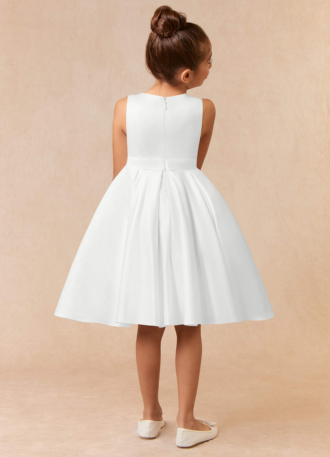 Azazie Coco Flower Girl Dresses Diamond White A-Line Bow Matte Satin Dress image1