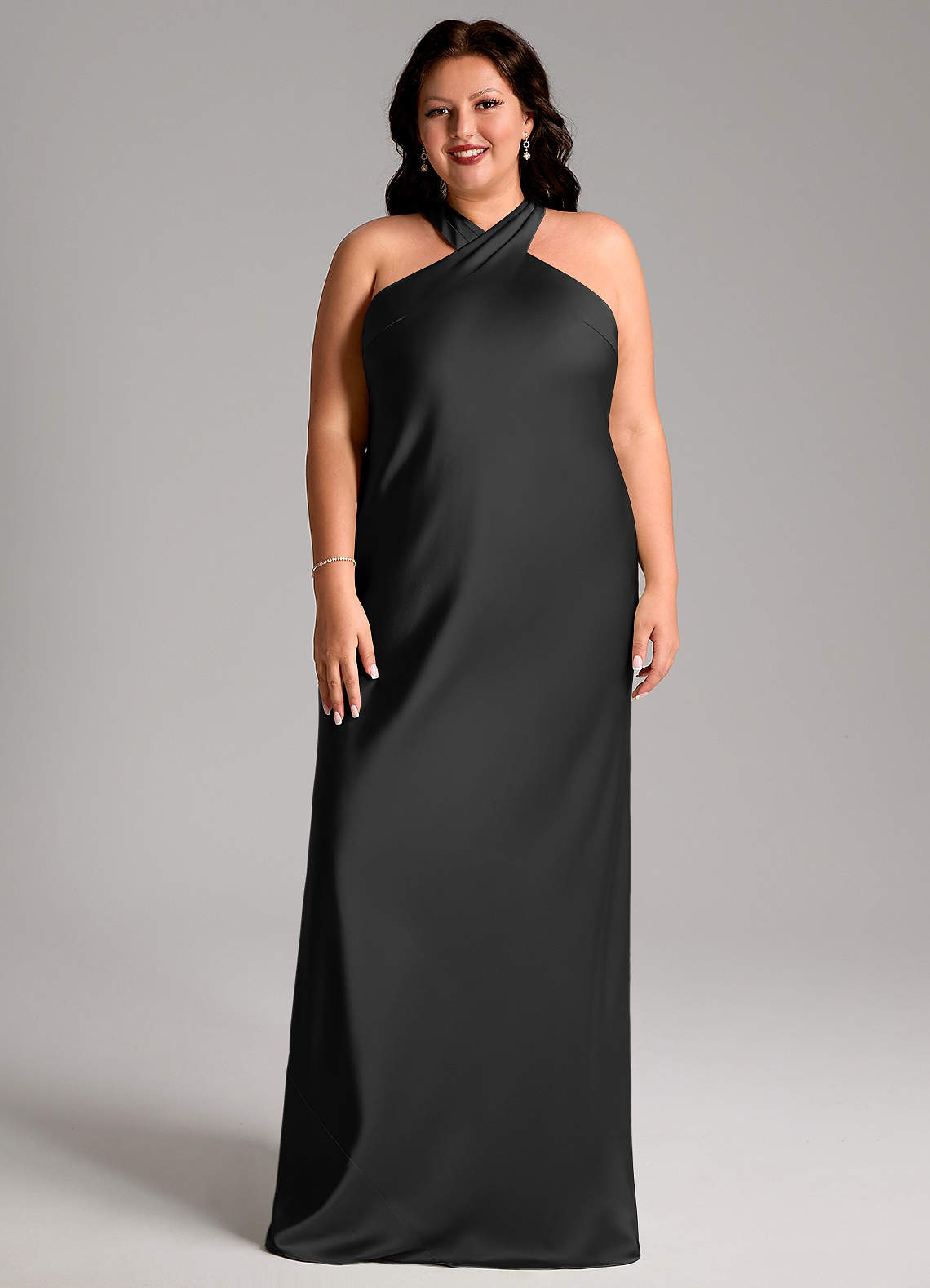 Azazie Doretta Bridesmaid Dresses Black Mermaid Pleated Stretch Satin Dress image1