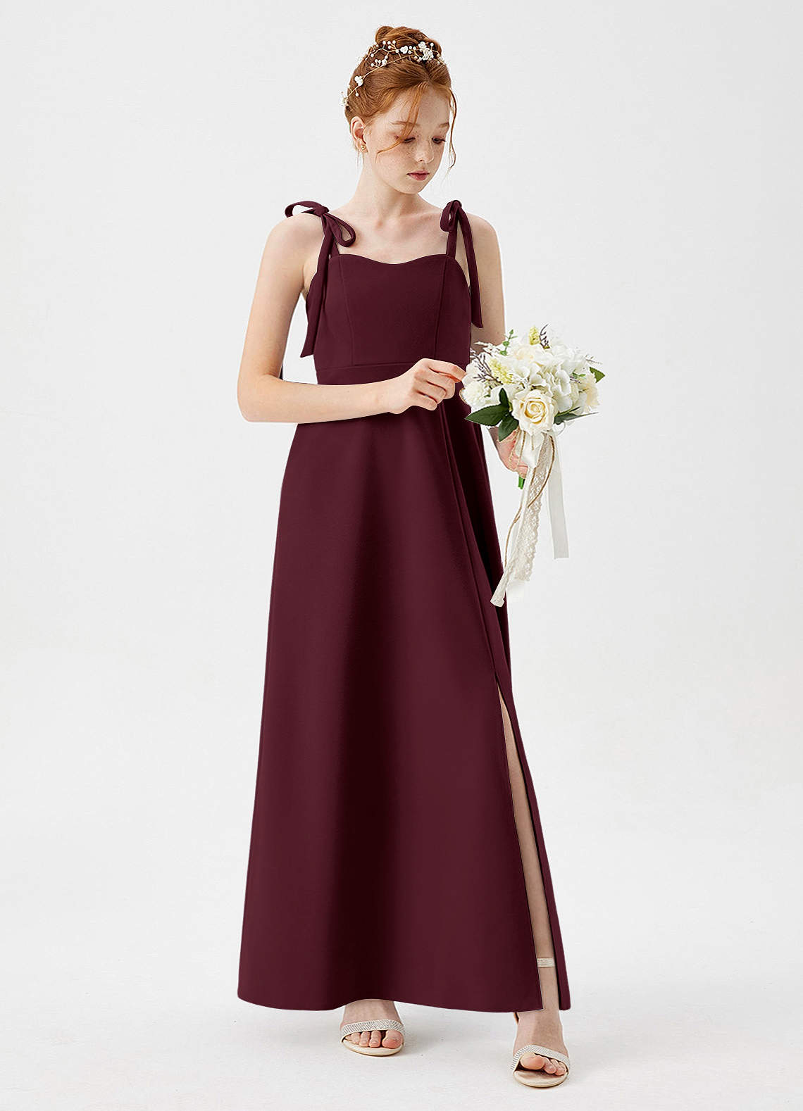 Azazie Rosey Junior Cabernet A-Line Sweetheart Neckline Stretch Crepe Dress image1