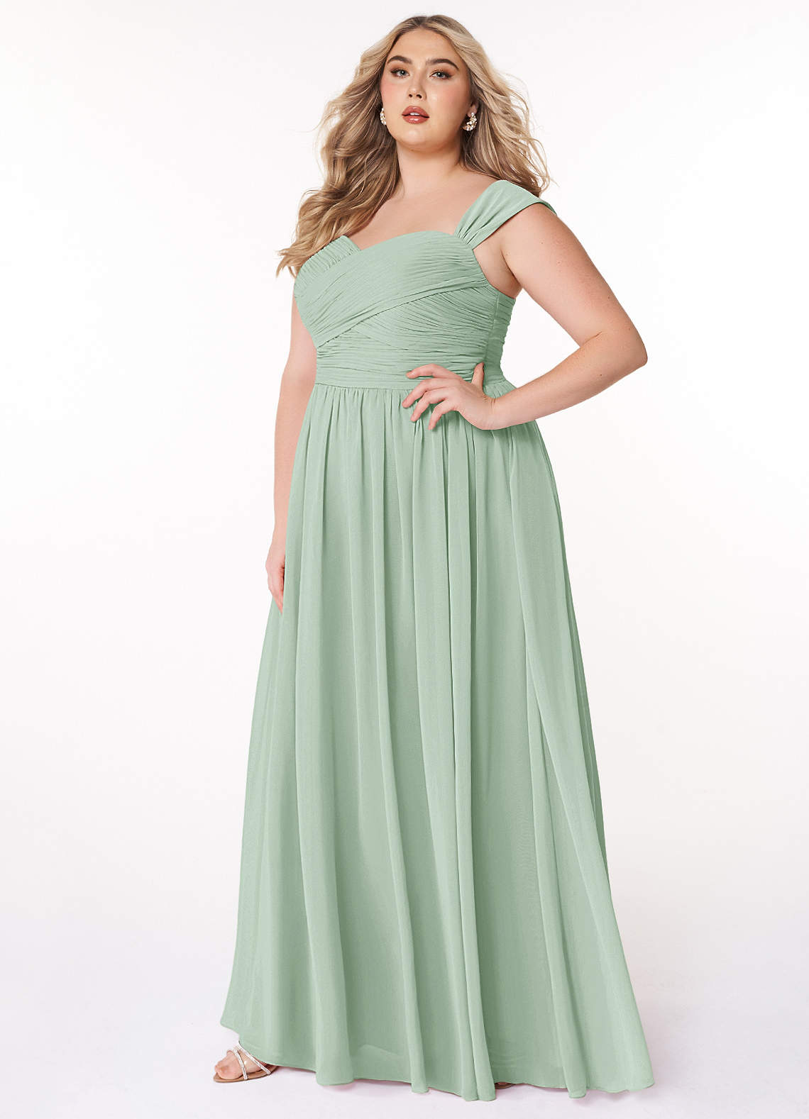 Azazie Zapheira Bridesmaid Dresses Agave A-Line Ruched Chiffon Dress image1
