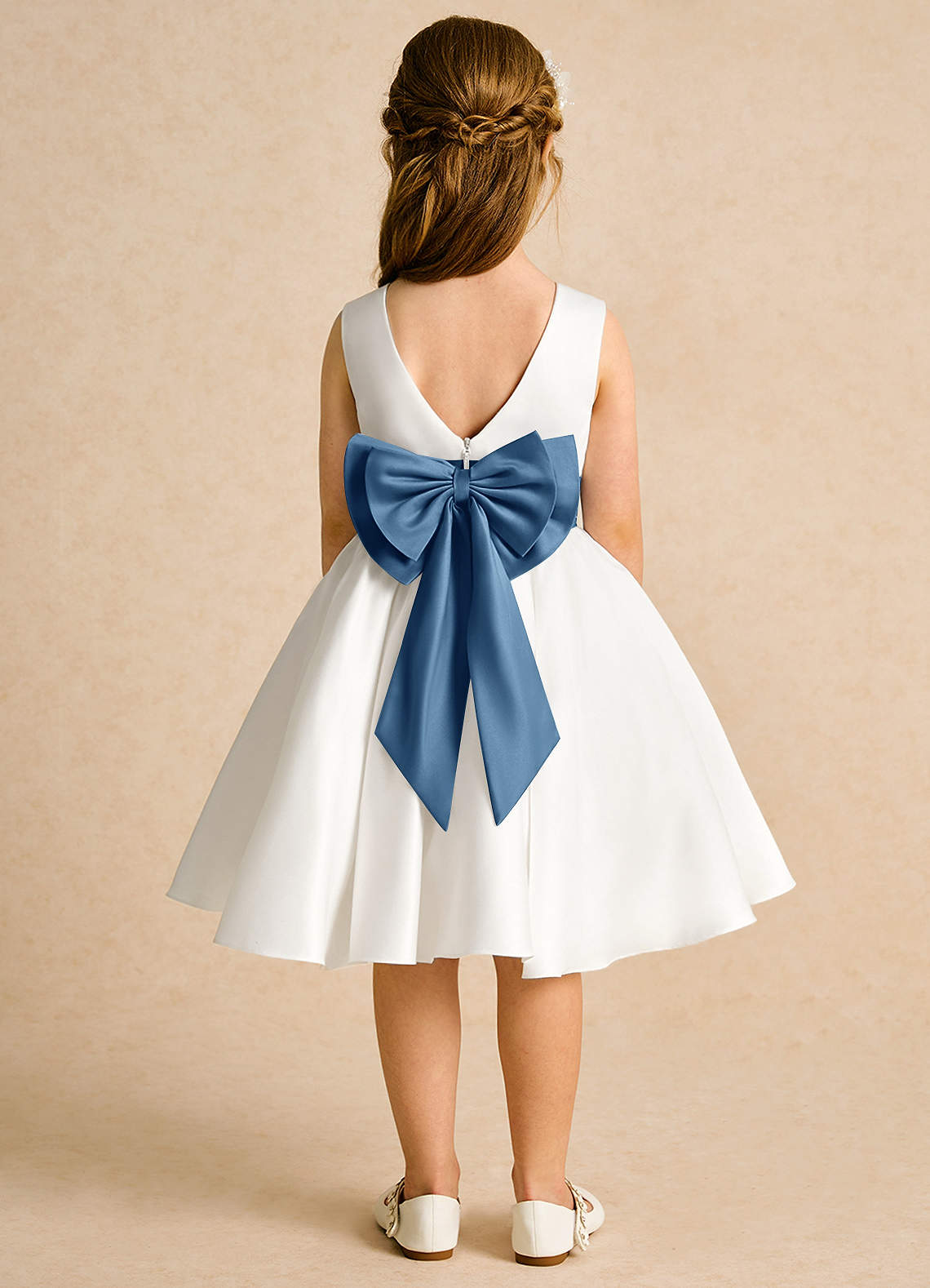 Azazie Sosie Flower Girl Dresses Ivory Twilight A-Line Pleated Matte Satin Dress image1