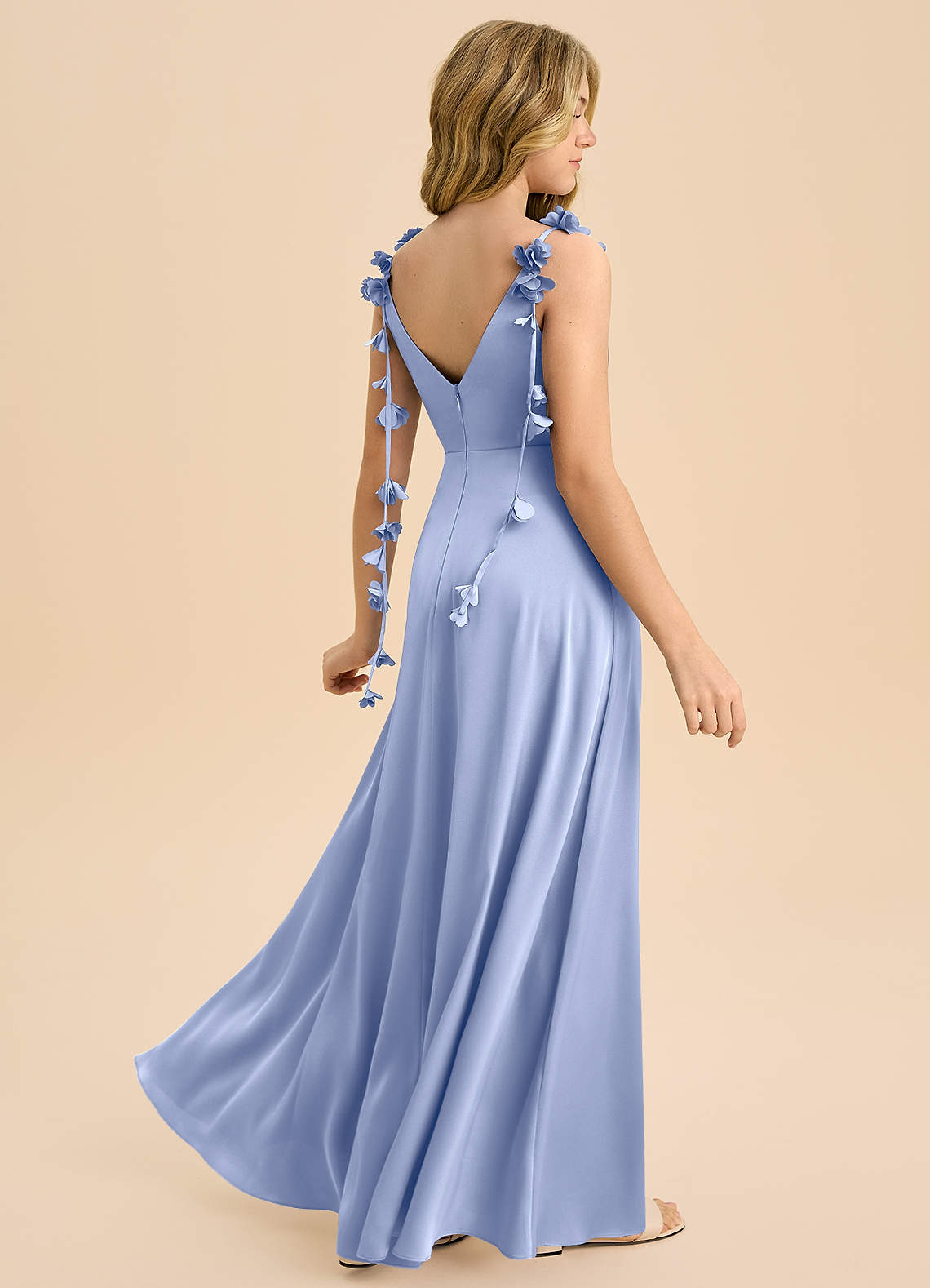 blue dress for baby girl A Line V Back Chiffon Lace Junior Bridesmaid Dress main image 0
