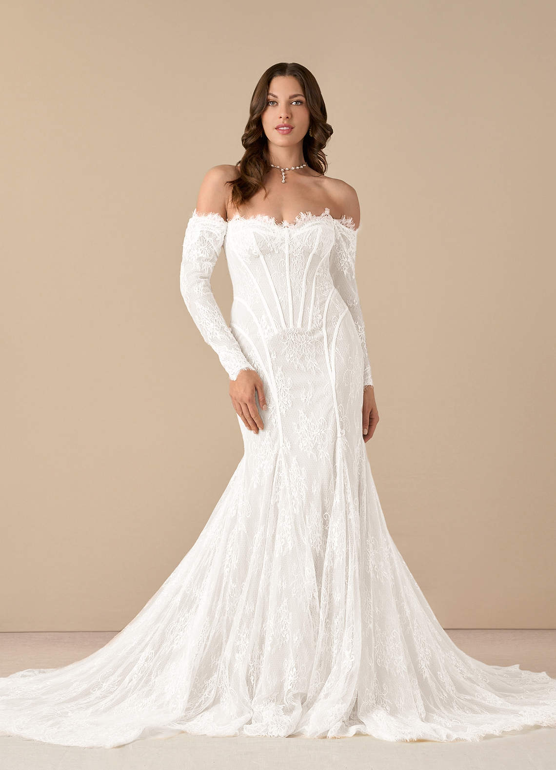 Diamond White Azazie Katherine Mermaid Off the Shoulder Tulle Chapel ...