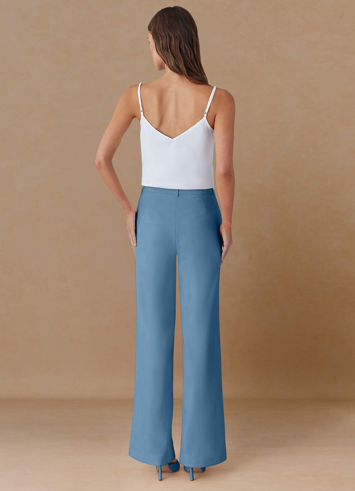 front Marina Steel Blue Refined Weave Straight-Leg Pants