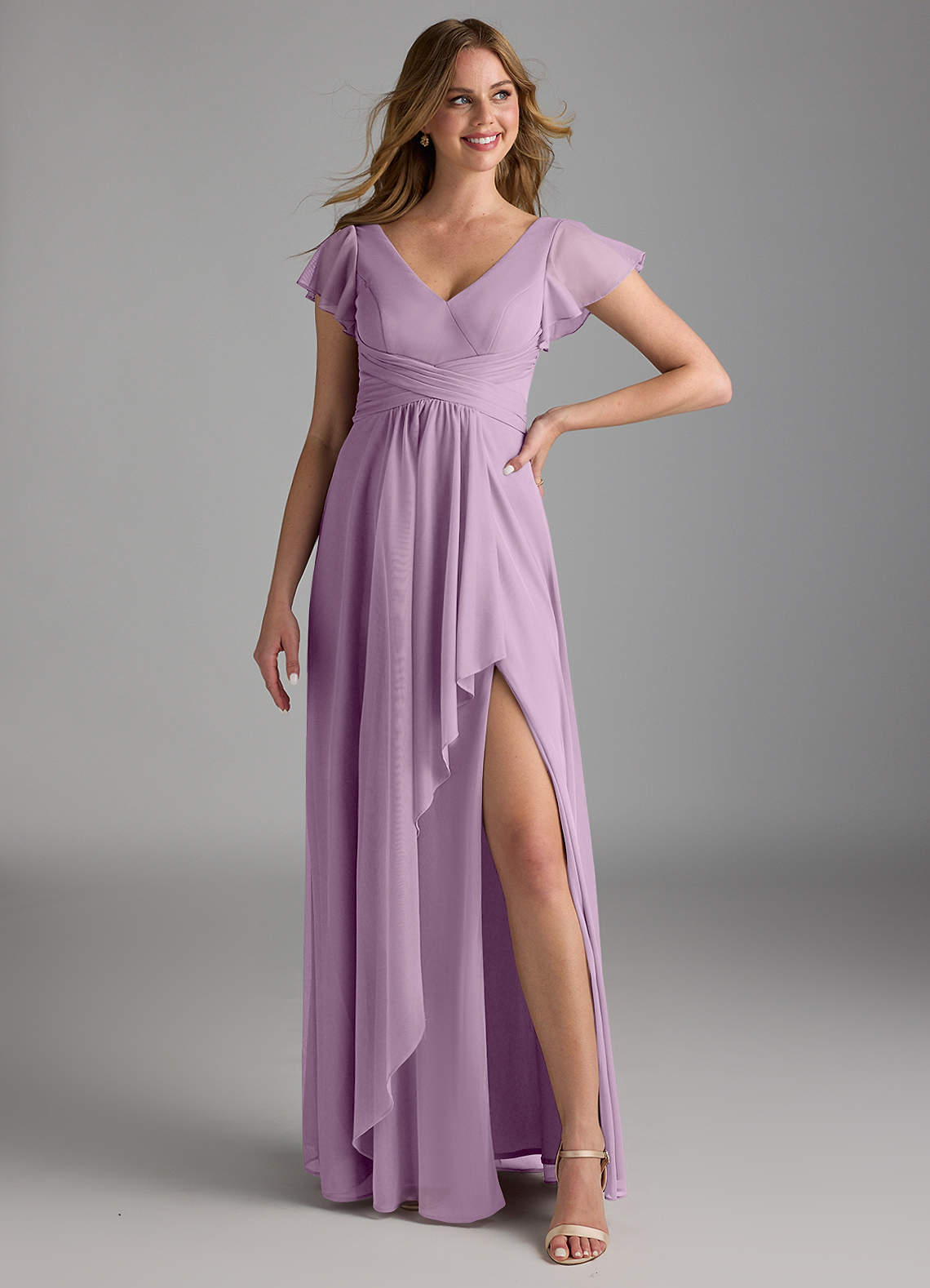 Azazie Omari Bridesmaid Dresses Wisteria A-Line Mesh Dress image1