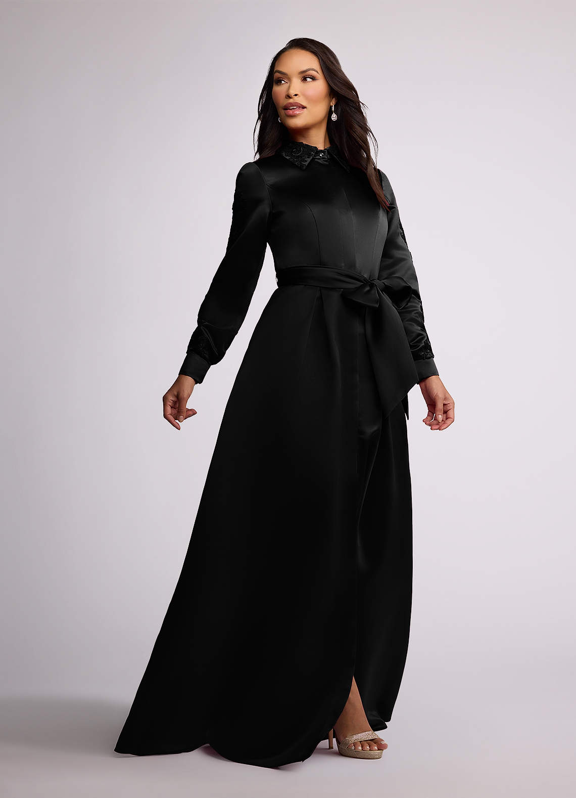 Azazie Ruth Mother of the Bride Dresses Black A-Line Lace Matte Satin Dress image1