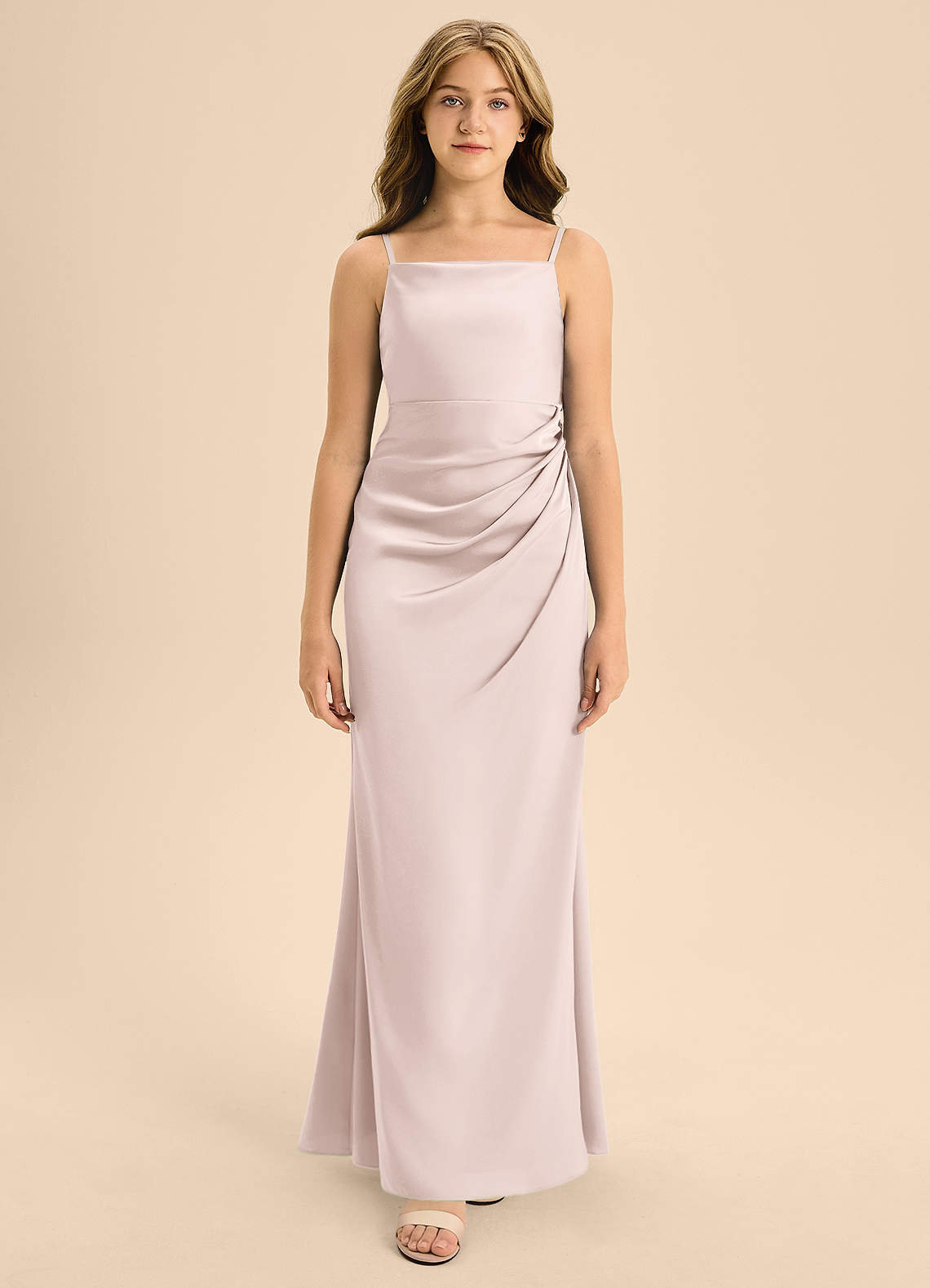 Azazie Renna Junior Vestido de Rosa Rubor de Satén Elástico de Corte en A con Plisado image5