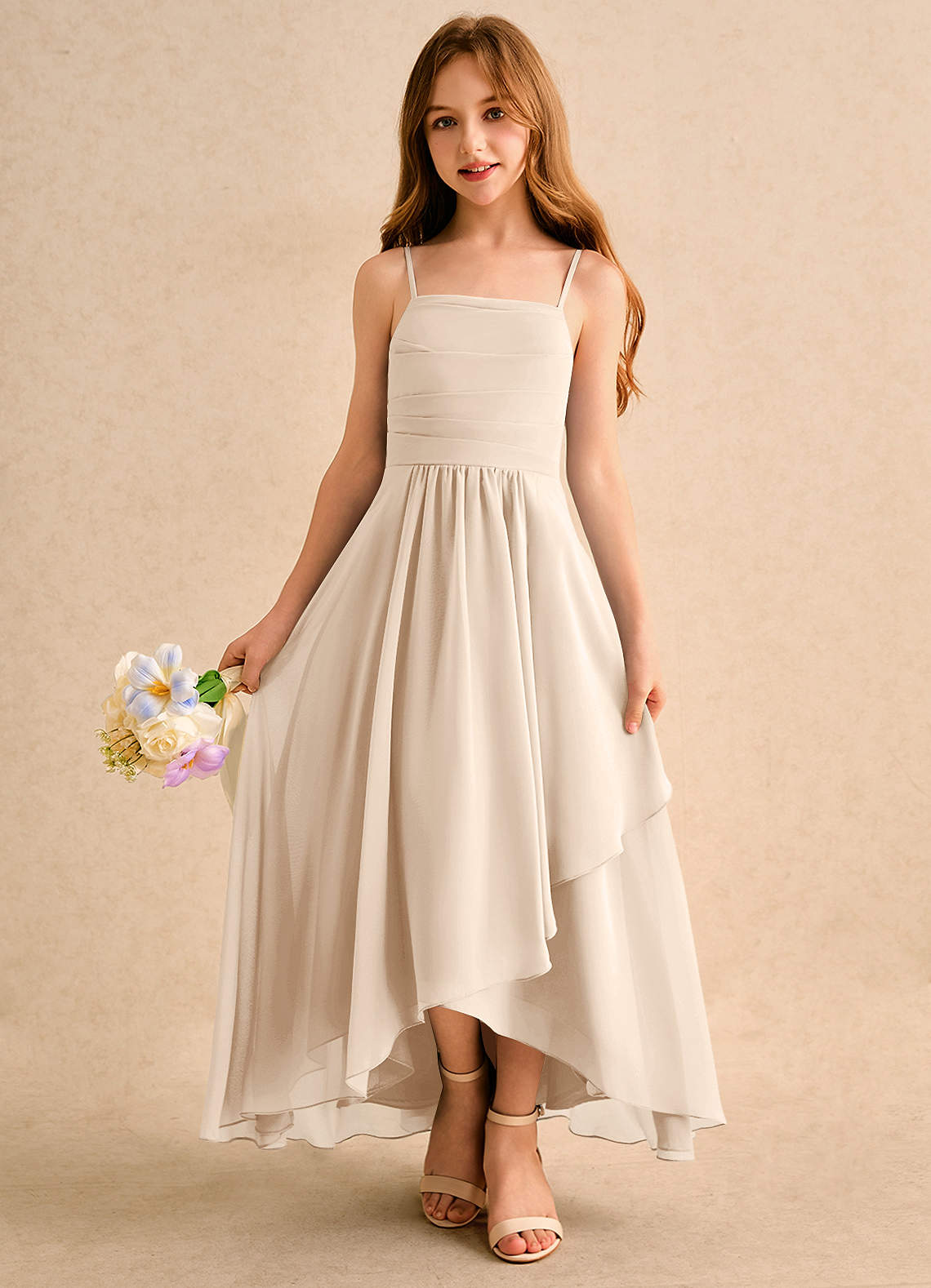 Azazie Twilight Dance Girls Formal Flower Girl Dresses White Alabaster A-Line Pleated Chiffon Dress image3