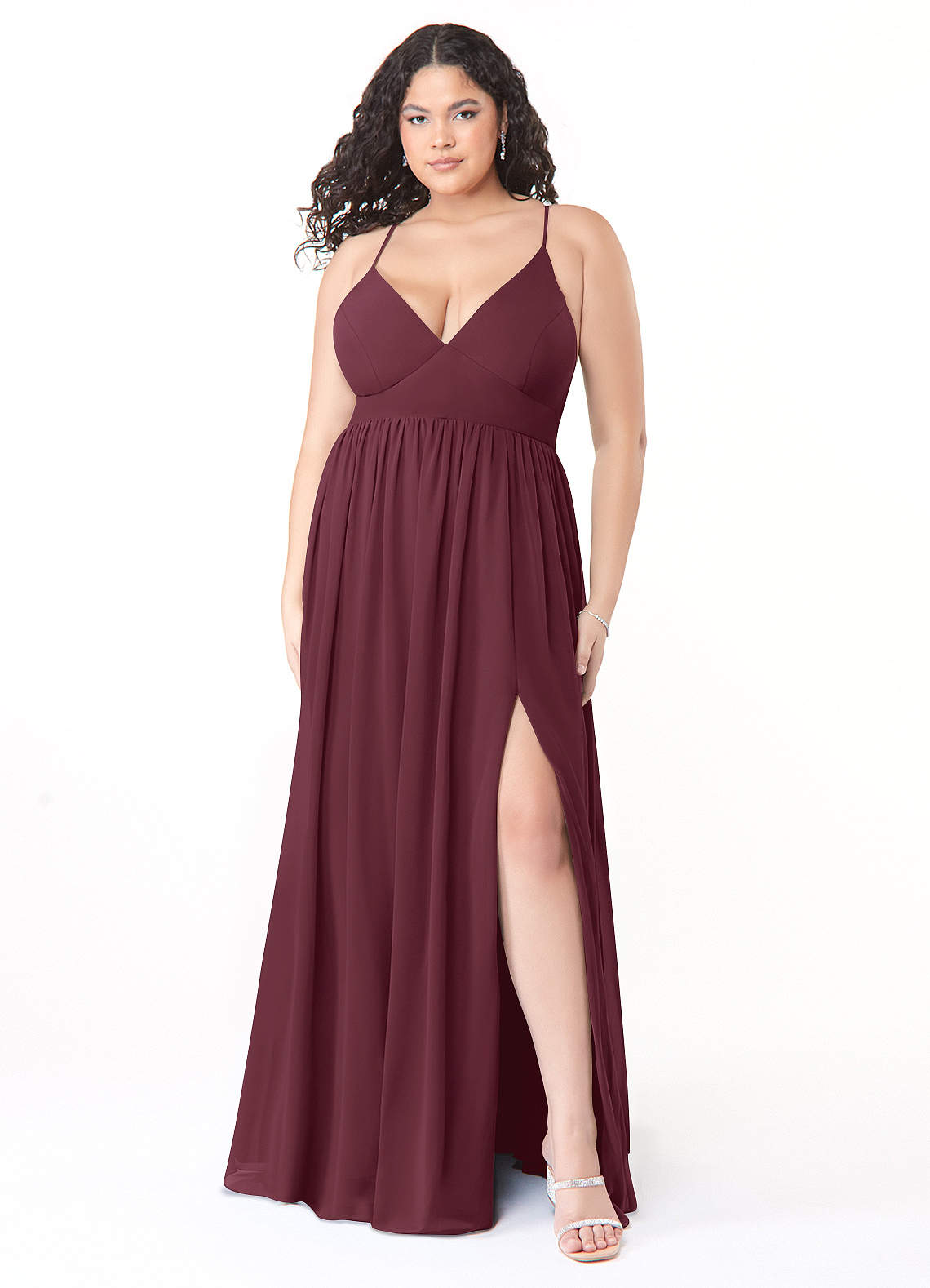 Azazie Aaida Robes de demoiselle d'honneur Robe Trapèze en Mousseline de soie Corset Cabernet image6