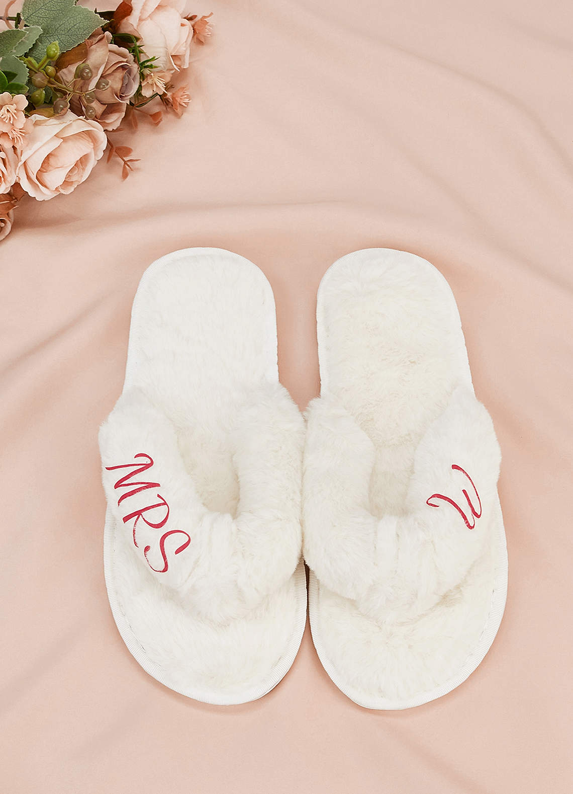 front Personalized Bride Bridesmaid Fluffy Slippers