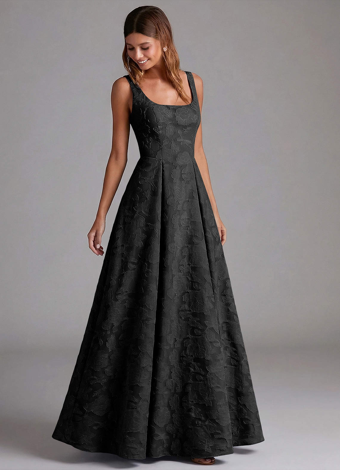 Azazie Amalie Kleider zum Anprobieren zu Hause A-Linie Plissee Blumen-Burnout Kleid Schwarz image4