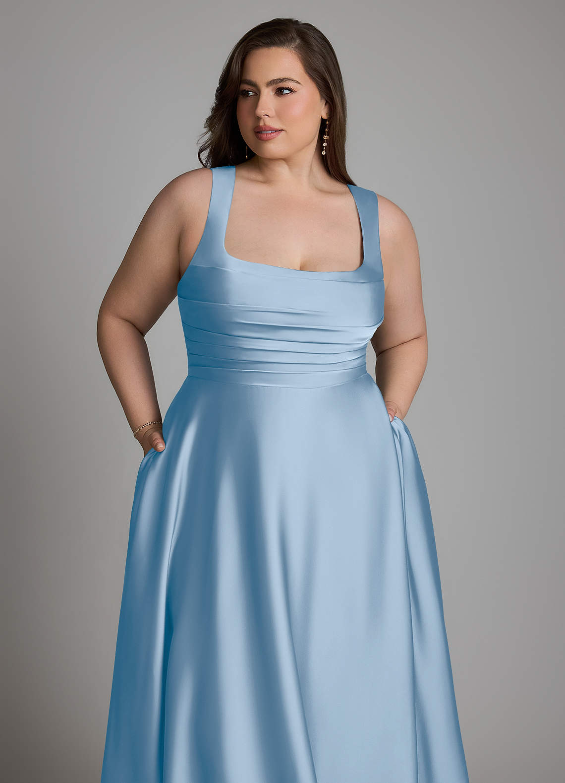 Azazie Azaria Bridesmaid Dresses Powder Blue A-Line Corset Stretch Satin Dress image11