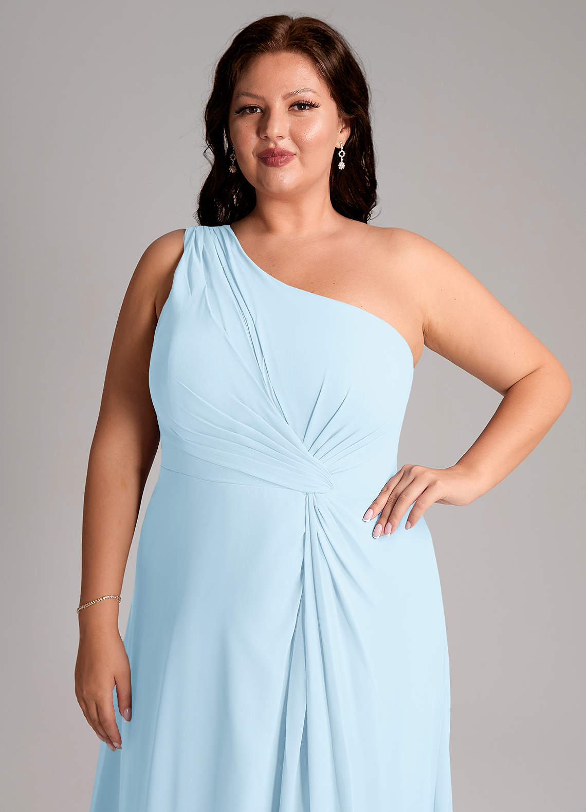 Azazie Brooke Vestidos de madrinha de casamento Vestido Céu Azul de Chiffon de Linha A com Um ombro image12
