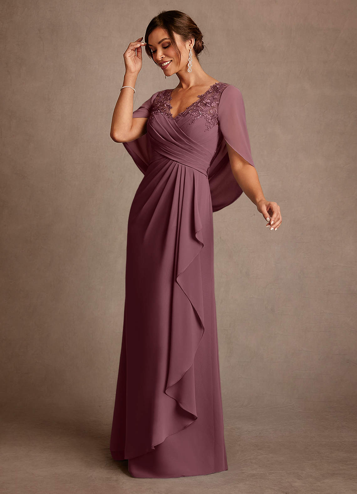 Azazie Santa Clara Mother of the Bride Dresses Sangria A-Line Lace Dress image3