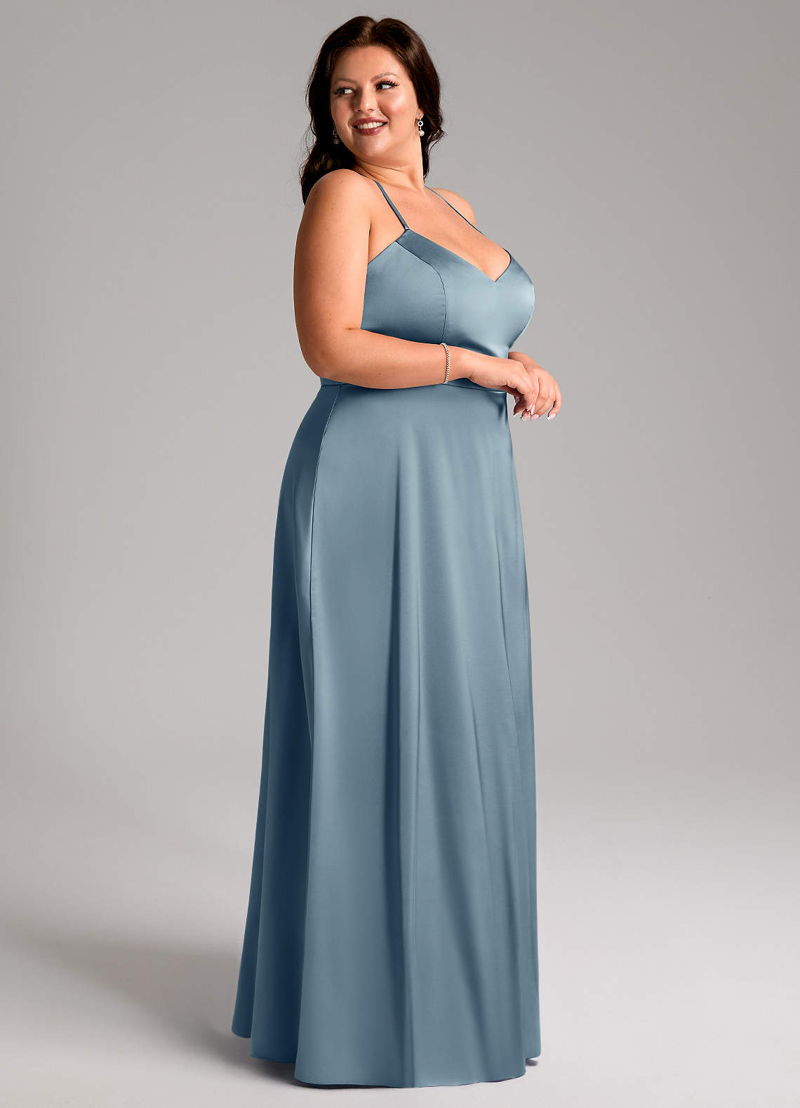 Azazie Mei Bridesmaid Dresses Dusty Blue A-Line V-Neck Stretch Satin Dress image8