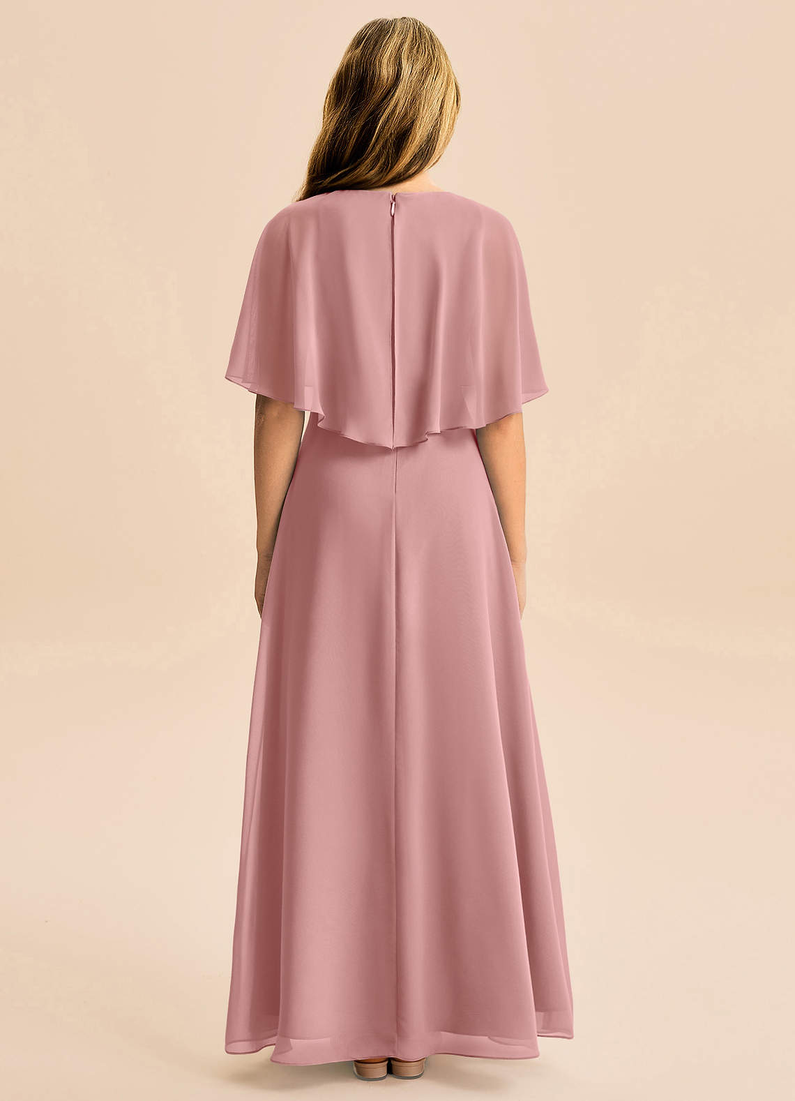 Azazie Maris Junior Abito A-Line in Chiffon Rosa Polverosa image1