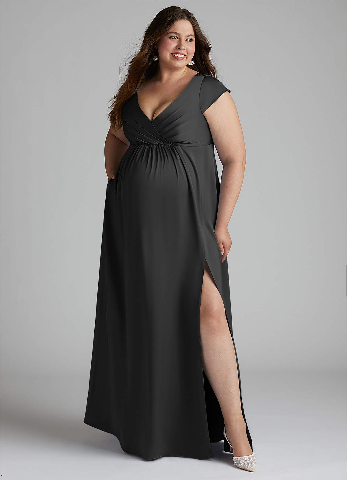 Azazie Allessia Maternity Bridesmaid Dresses A-Line Pleated Stretch Satin Floor-Length Dress image9