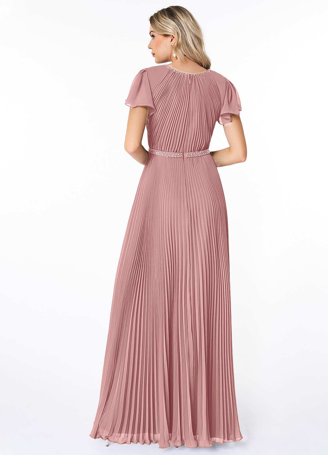 Azazie Kara Modest Bridesmaid Dresses A-Line Pleated Chiffon Floor-Length Dress image1