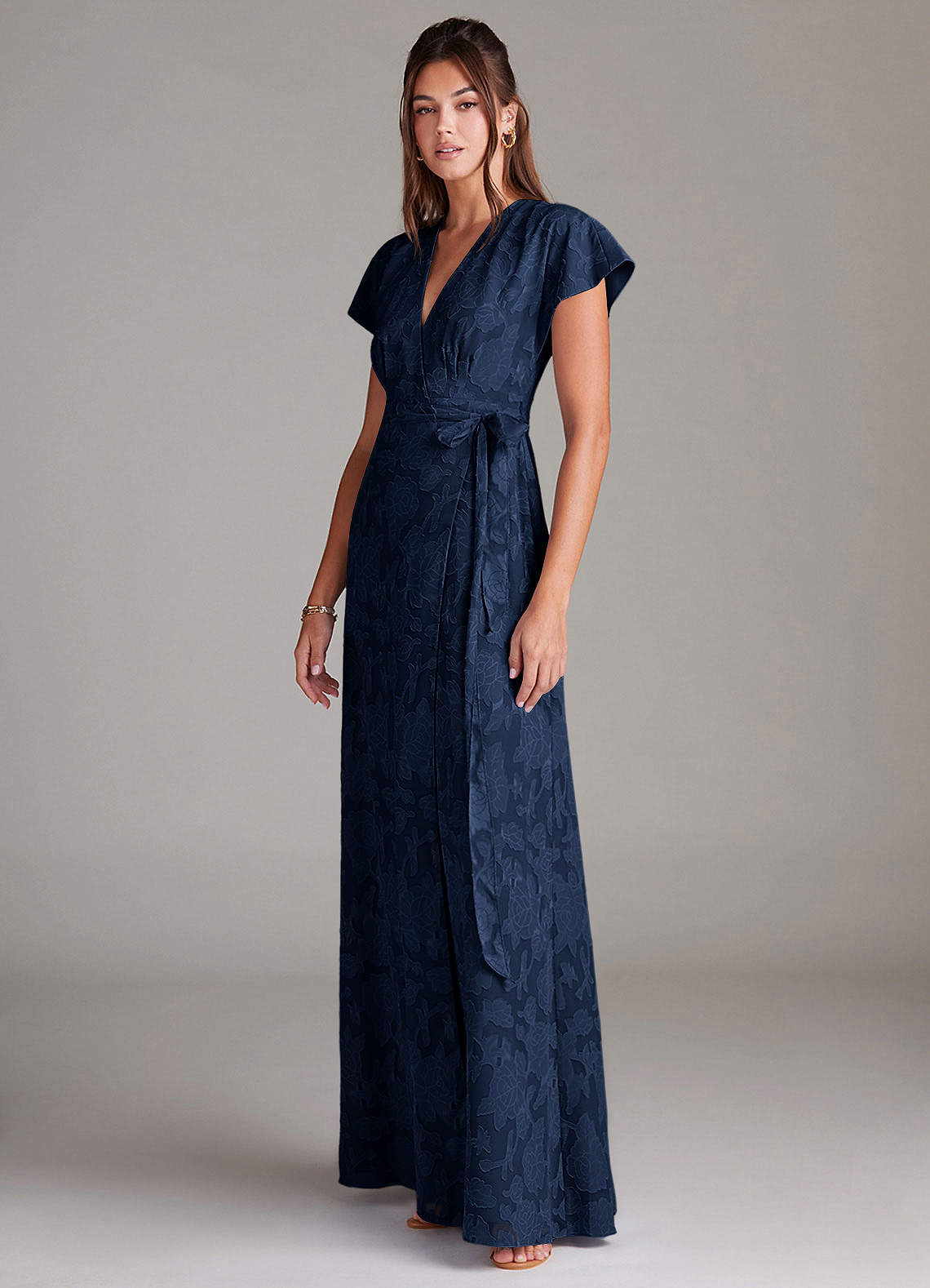Azazie Ling Ready to Ship Dark Navy Floral Burnout Bridesmaid
