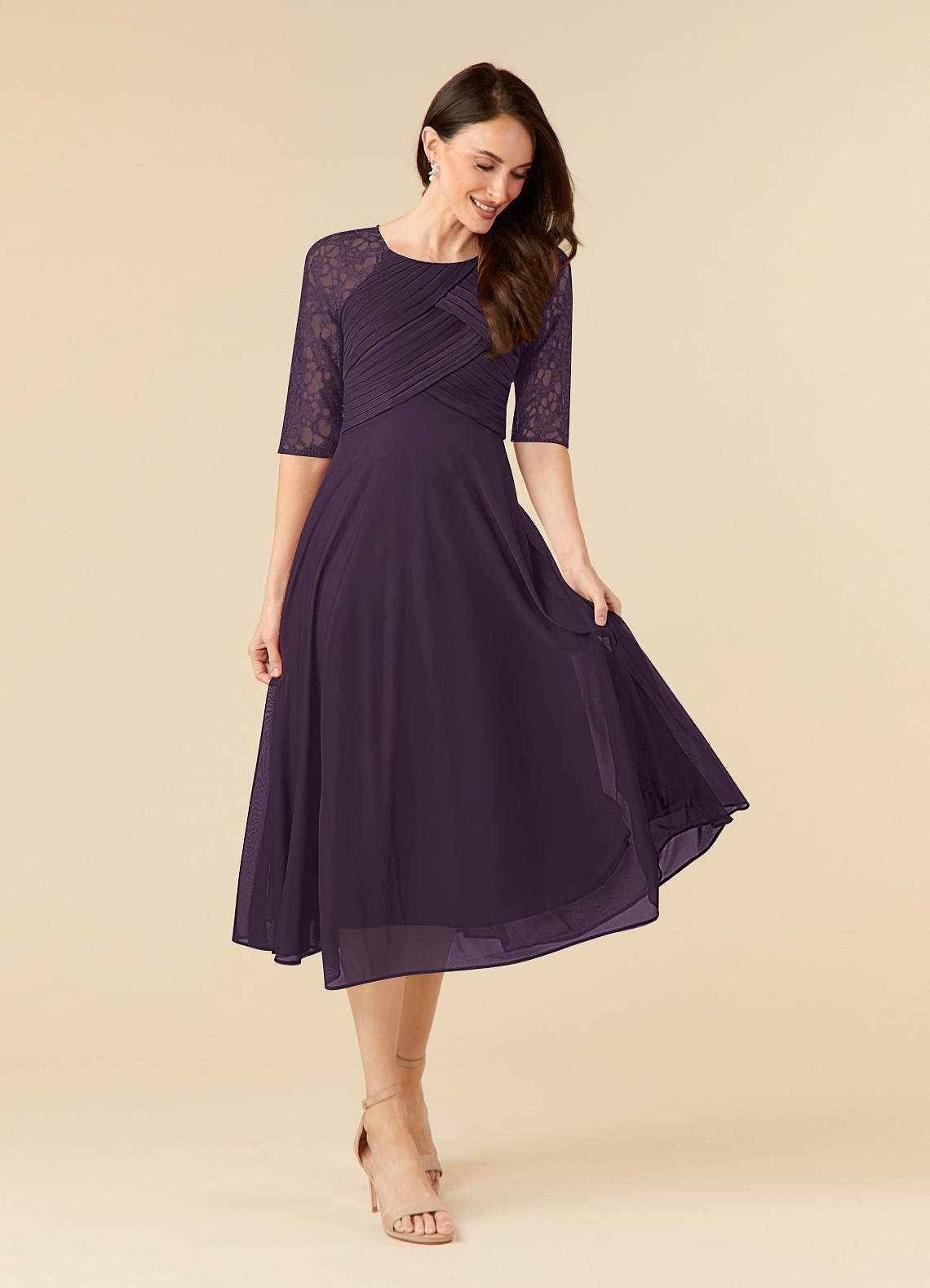 Azazie Gracelyn Mother of the Bride Dresses Plum A-Line Lace Dress image1