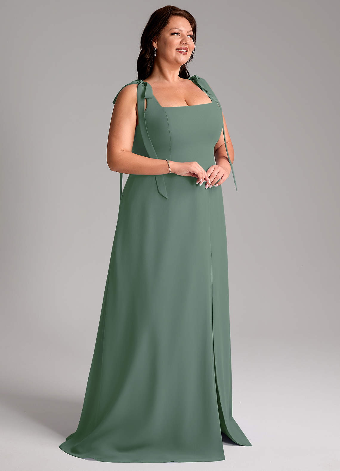 Azazie Debra Bridesmaid Dresses Eucalyptus A-Line with Pockets Chiffon Convertible Dress image11
