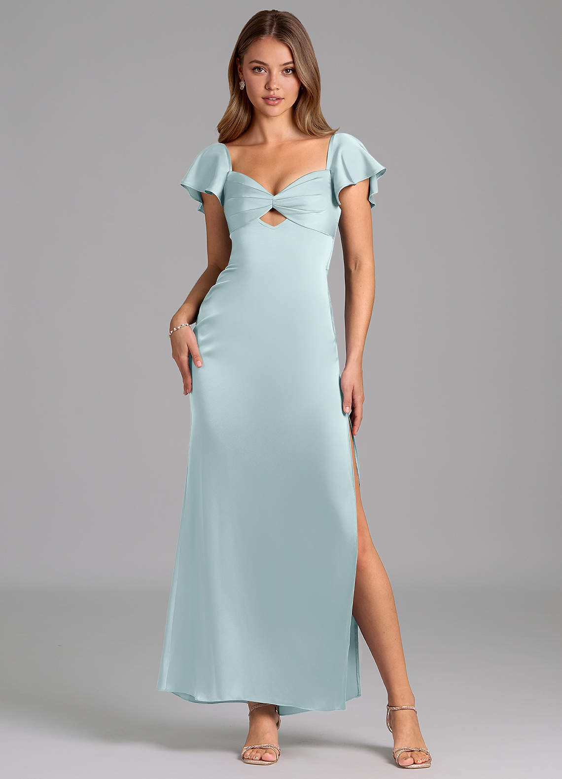 Azazie Demia 신부 들러리 드레스 쉬스 스윗하트 네크라인 스트레치 새틴 발목 길이 드레스 image1