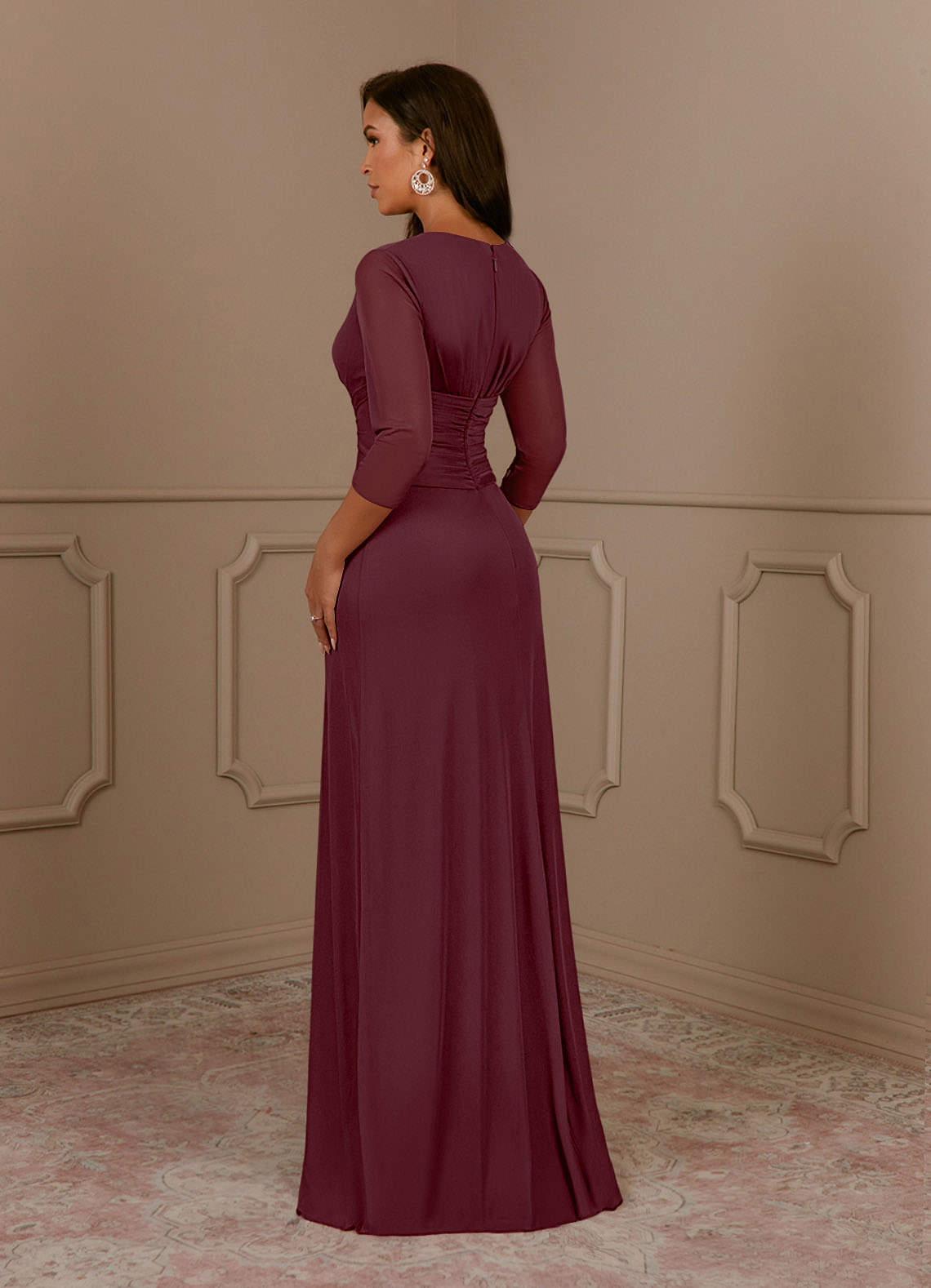 Azazie Annetta Abiti per la Madre della Sposa Abito A-Line in Maglia Plissettao con Scollo a V Cabernet image2