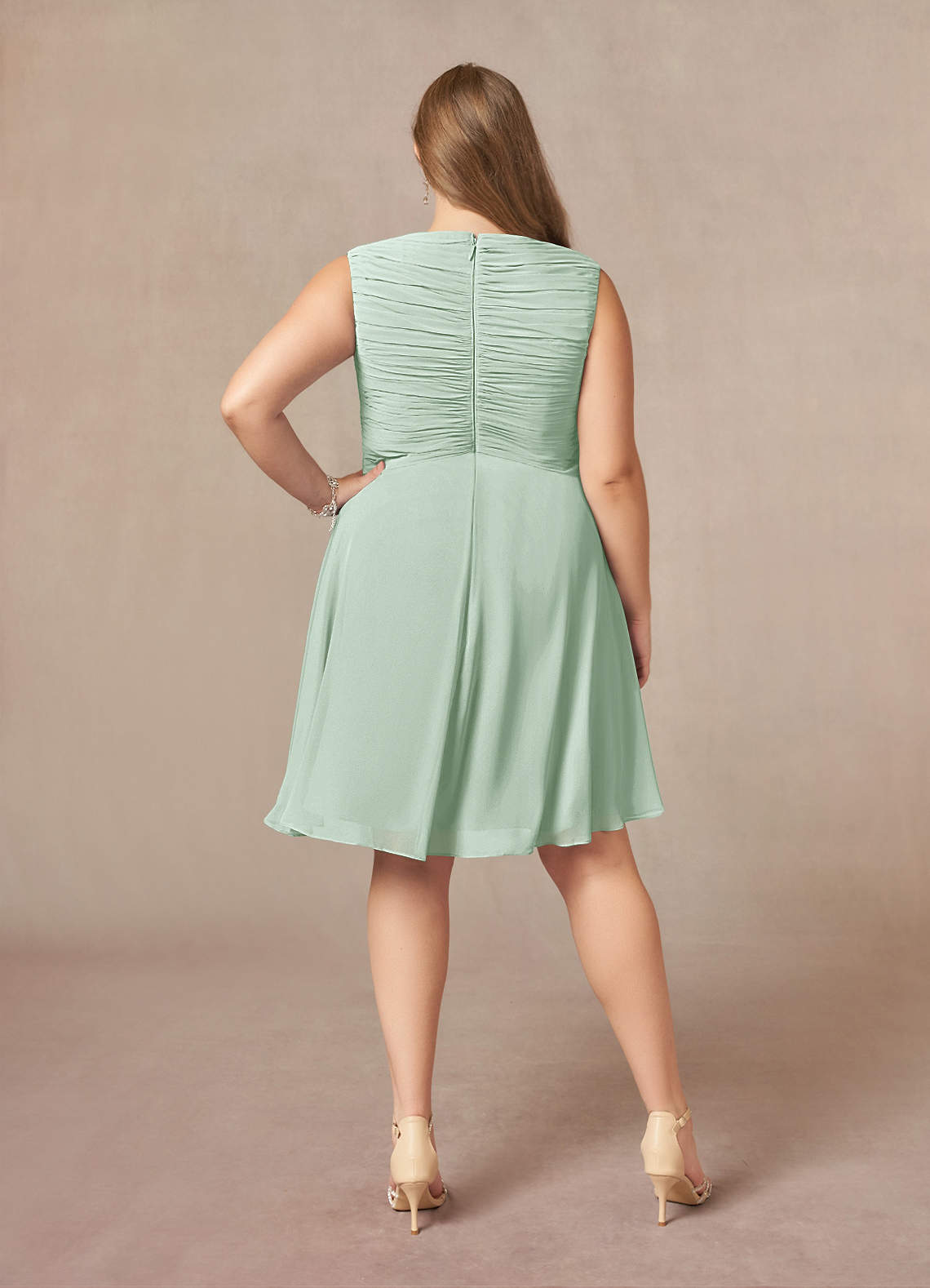Azazie Theron Mother of the Bride Dresses Agave A-Line V-Neck Pleated Chiffon Dress image6