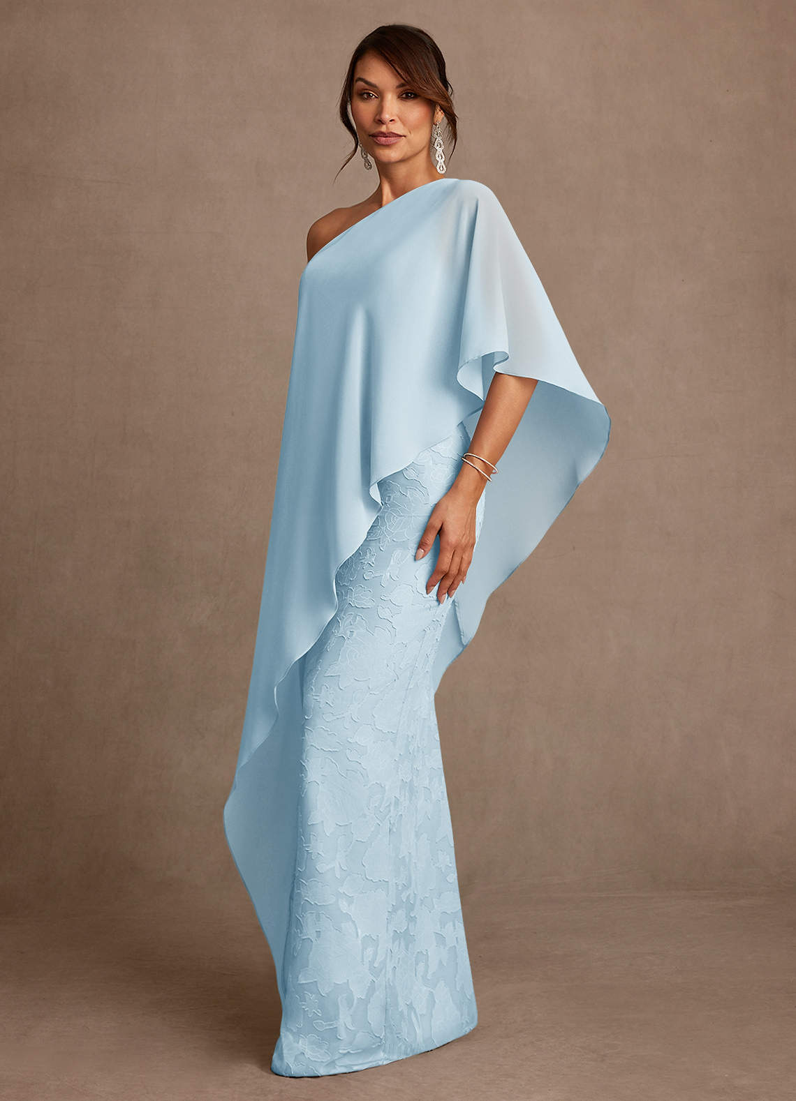 Azazie Wilma Mother of the Bride Dresses Sky Blue Sheath One Shoulder Floral Burnout Dress image1