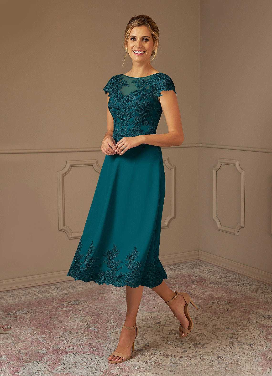 Azazie Terrano Mother of the Bride Dresses Peacock A-Line Scoop Lace Dress image1