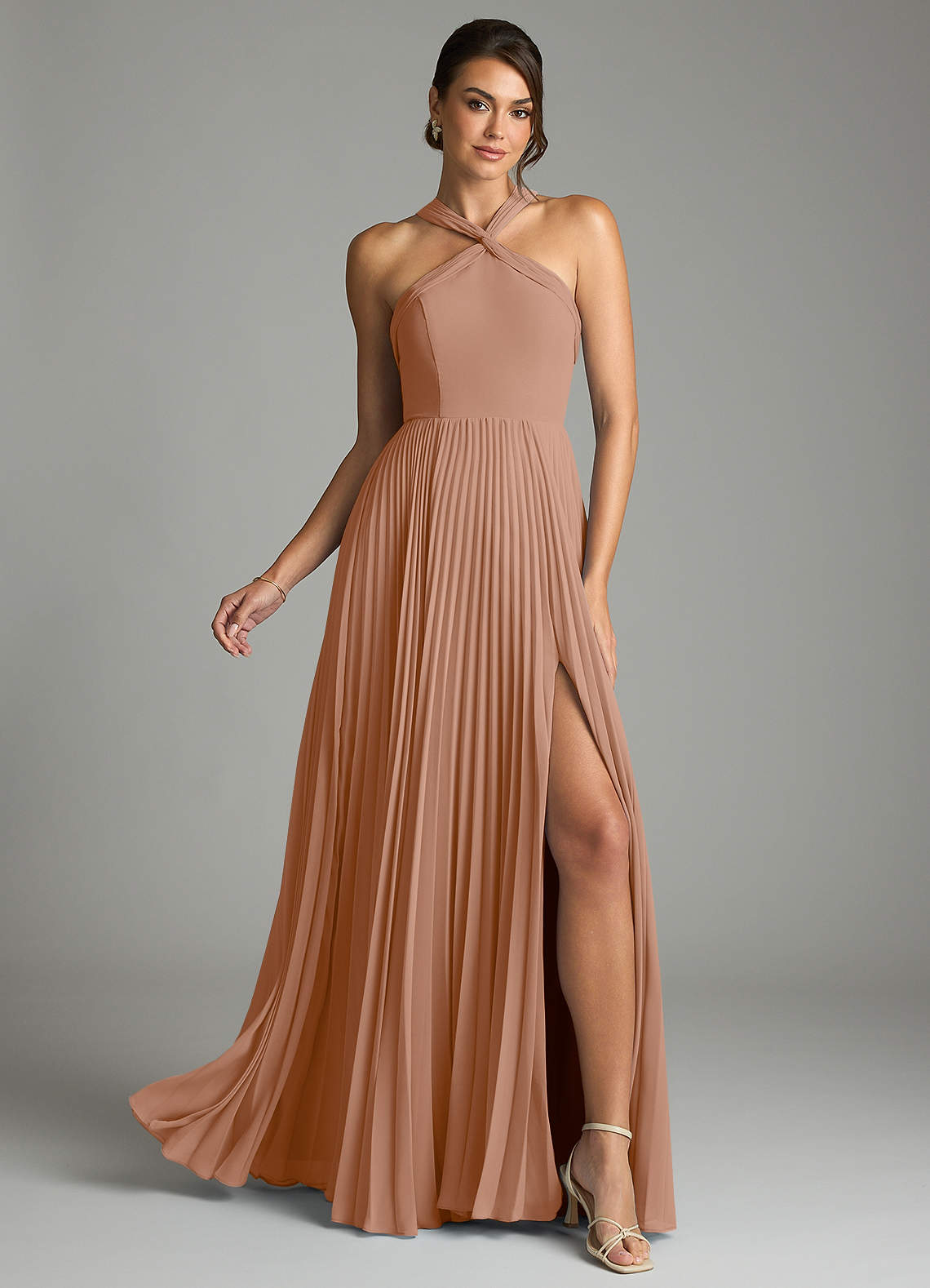 Azazie Afra Abiti da Damigella Abito A-Line in Chiffon Plissettato Champagne Rosa image1