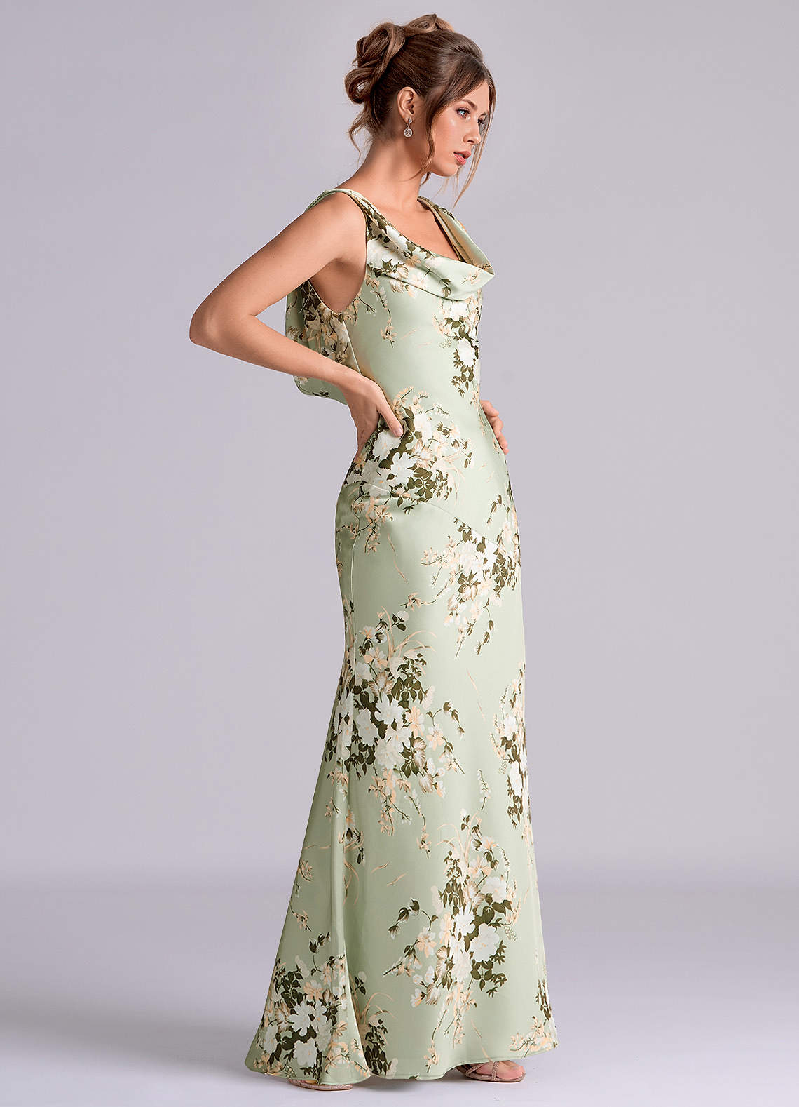 Azazie Rylina Bridesmaid Dresses Floral Vines Mermaid Stretch Satin Dress image3