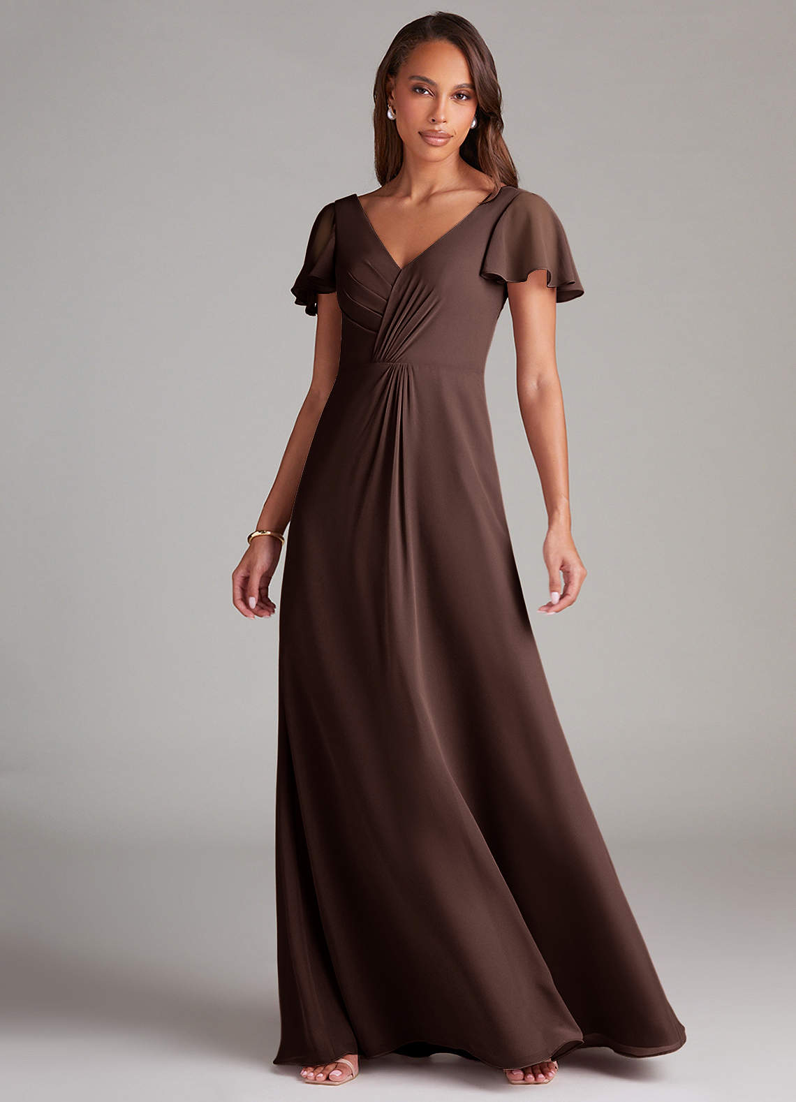Azazie Soren Bridesmaid Dresses Ganache A-Line Ruched Chiffon Dress image2
