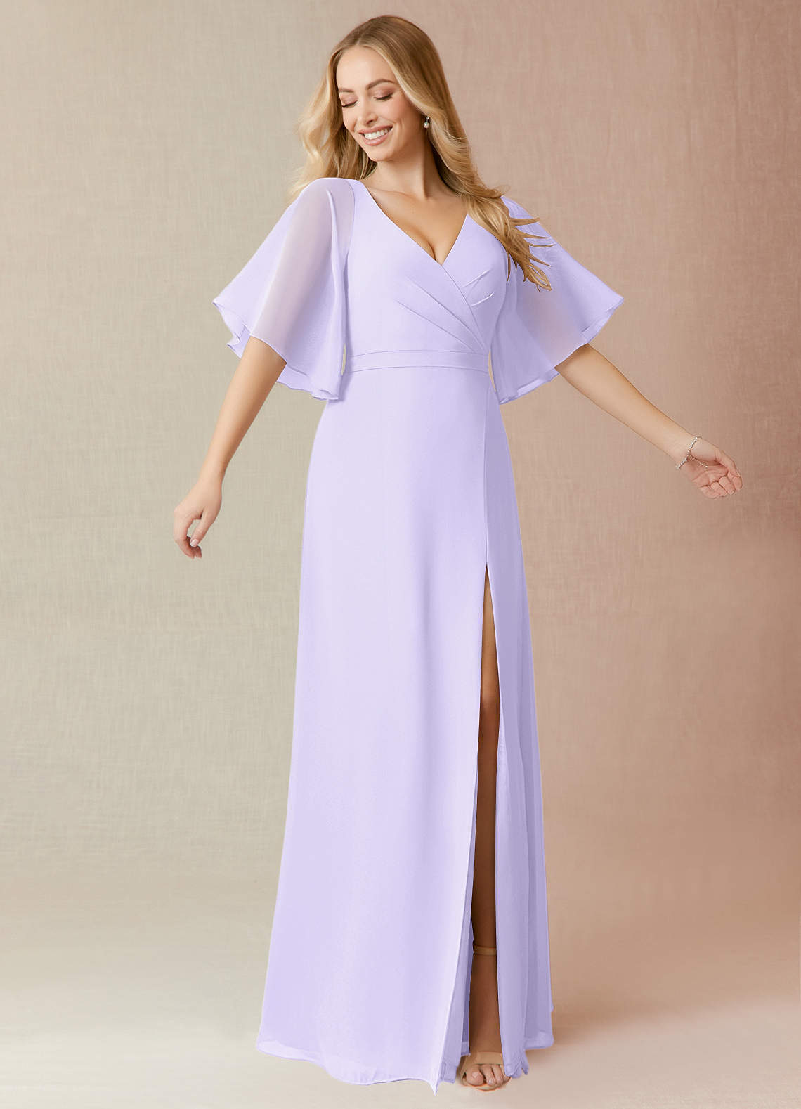 Azazie Cierra Bridesmaid Dresses Lilac A-Line V-Neck Chiffon Dress image1
