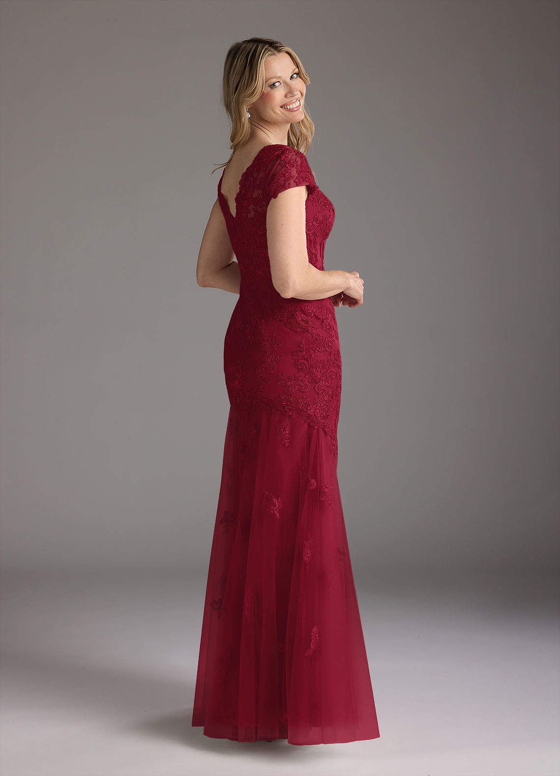 Azazie Marbella Mother of the Bride Dresses Burgundy Mermaid Queen Anne Sequins Lace Dress image5