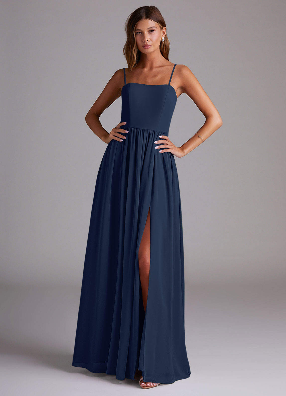 Azazie Calianna Bridesmaid Dresses Dark Navy A-Line Off the Shoulder Chiffon Convertible Dress image1