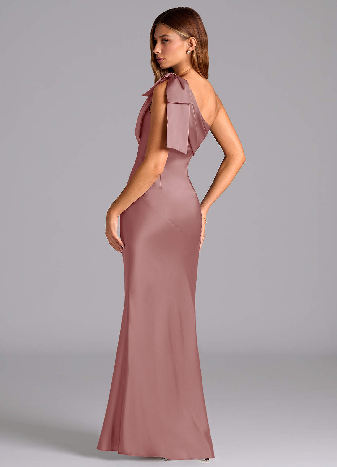 Azazie Yuanna Bridesmaid Dresses Dusty Rose Mermaid One Shoulder Stretch Satin Dress image5