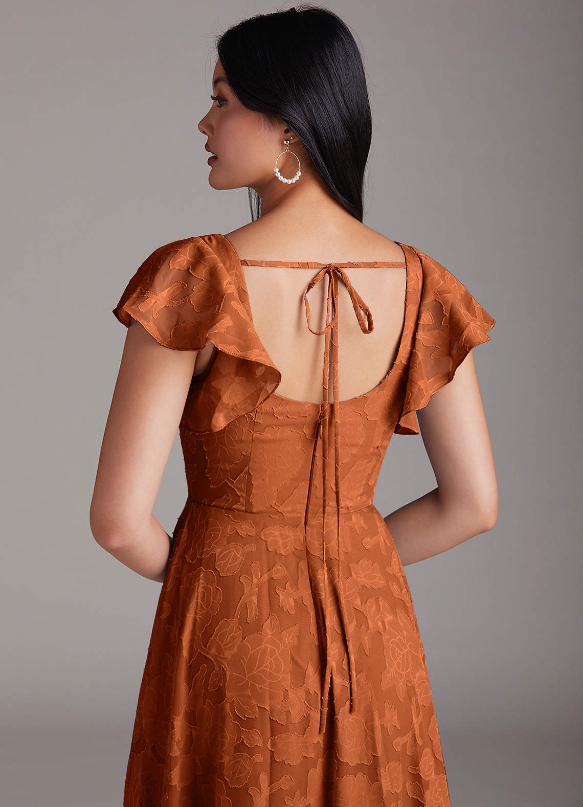 burnt orange floral bridesmaid dress Azazie Bondi Burnt Orange Floral Burnout Bridesmaid Dresses